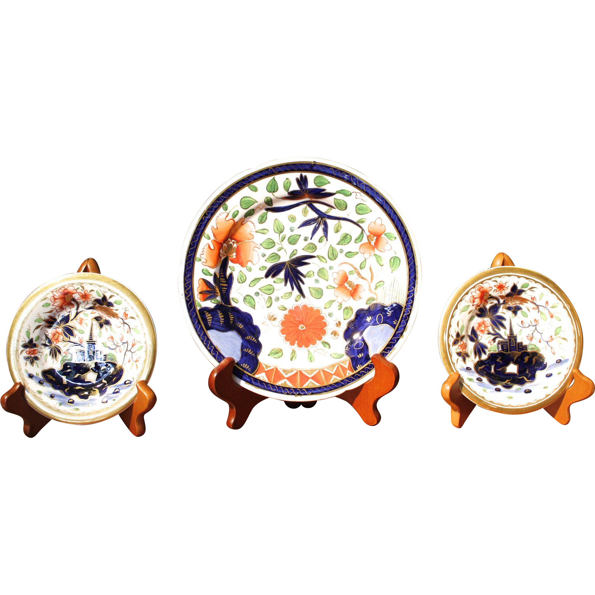 Trio of Coalport Imari Porcelain Plates, Early 19th Century
