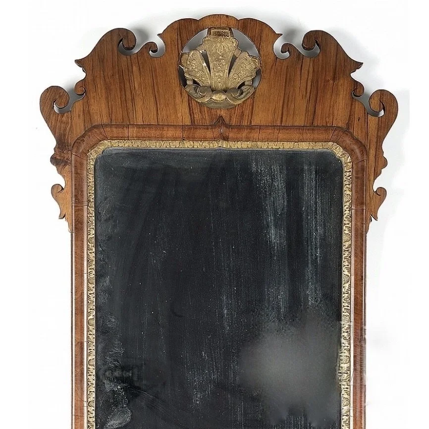 George II Walnut and Parcel Gilt Mirror