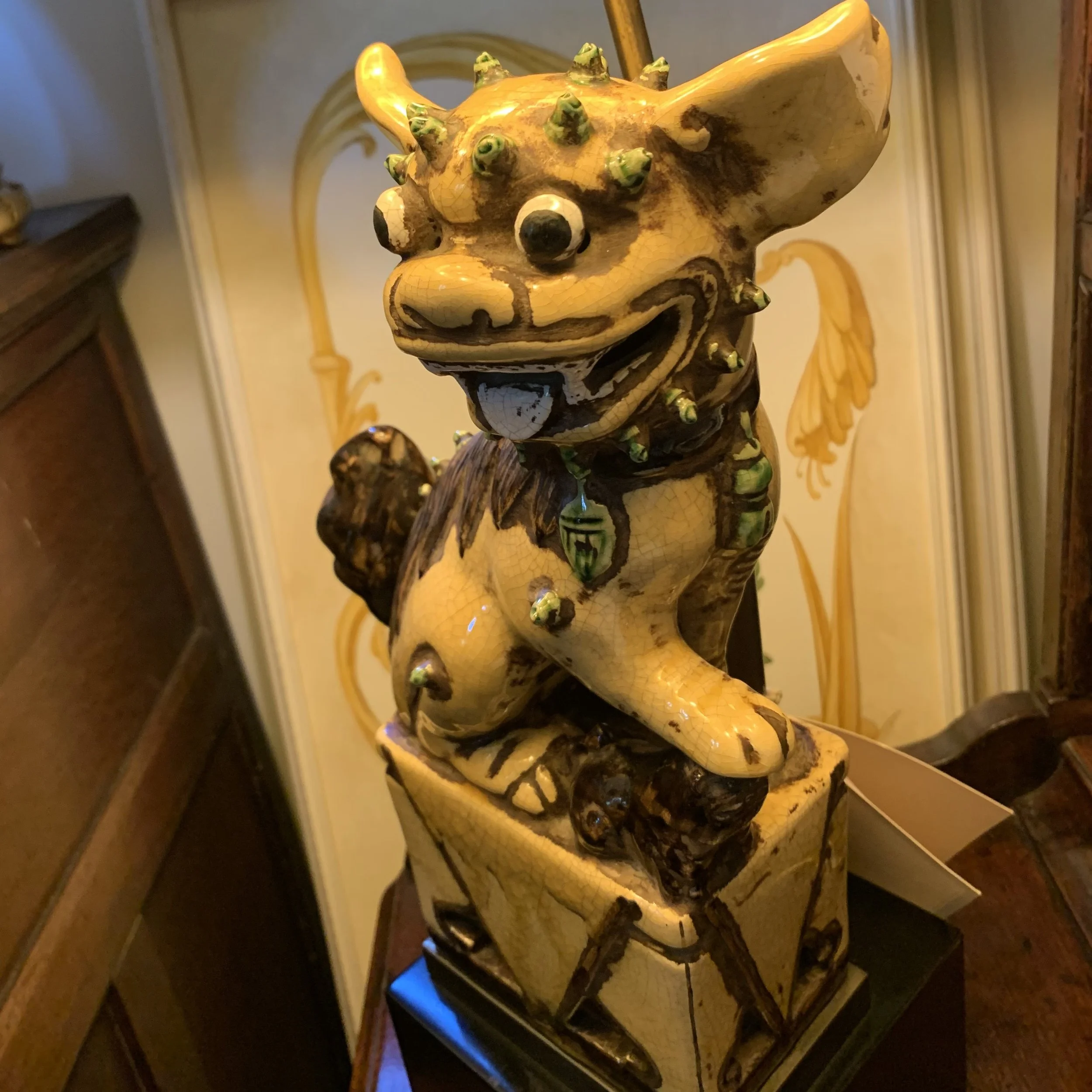 Chinese Yellow Glazed Ceramic Foo Dog Lamp
