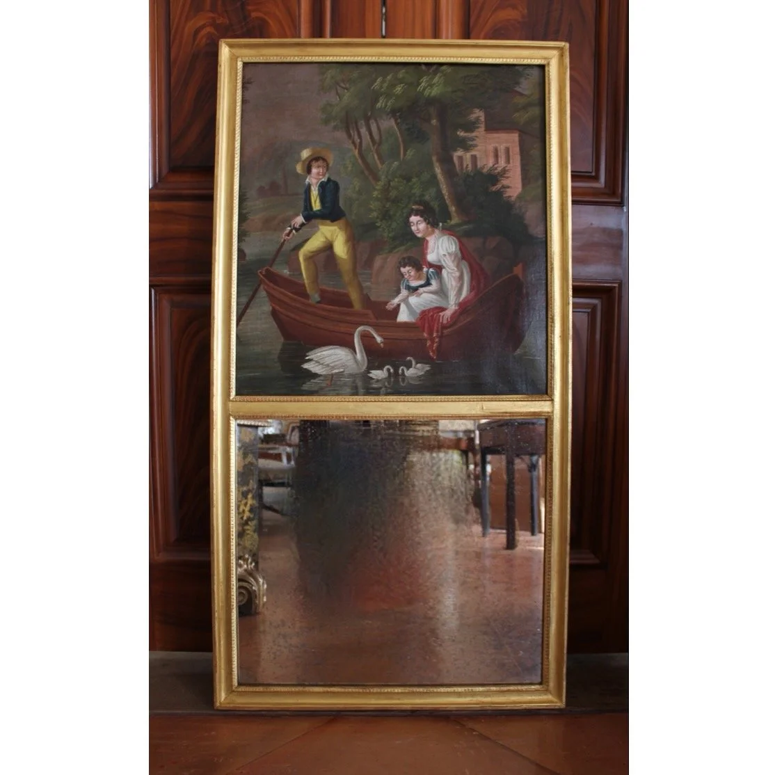 Continental-Trumeau-Gilt-Framed-Mirror-“Boating With Swans” -19th-Century (11)