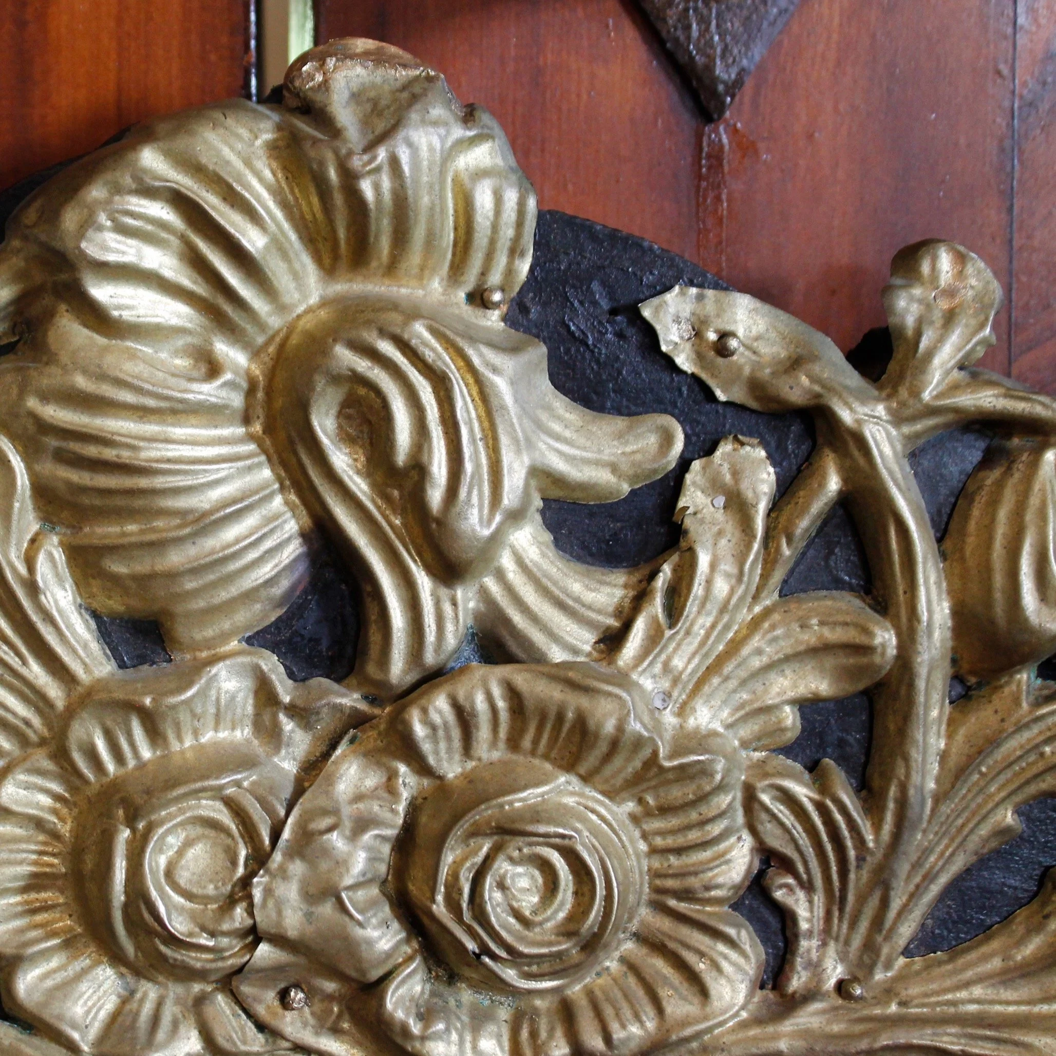 Dutch-Baroque-Style-Cushion-Mirror-With-Gilt-Brass-Repoussé -Mounts (7)-detail