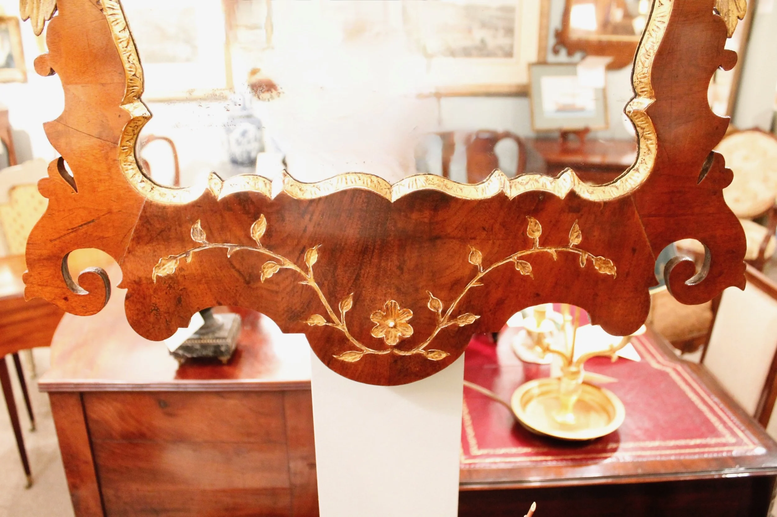 George II Style Walnut And Parcel Gilt Mirror With HoHo Bird Crest (9)