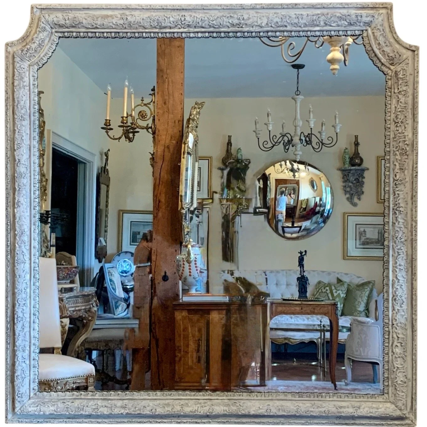French-Régence-carved-grey-painted-Mirror