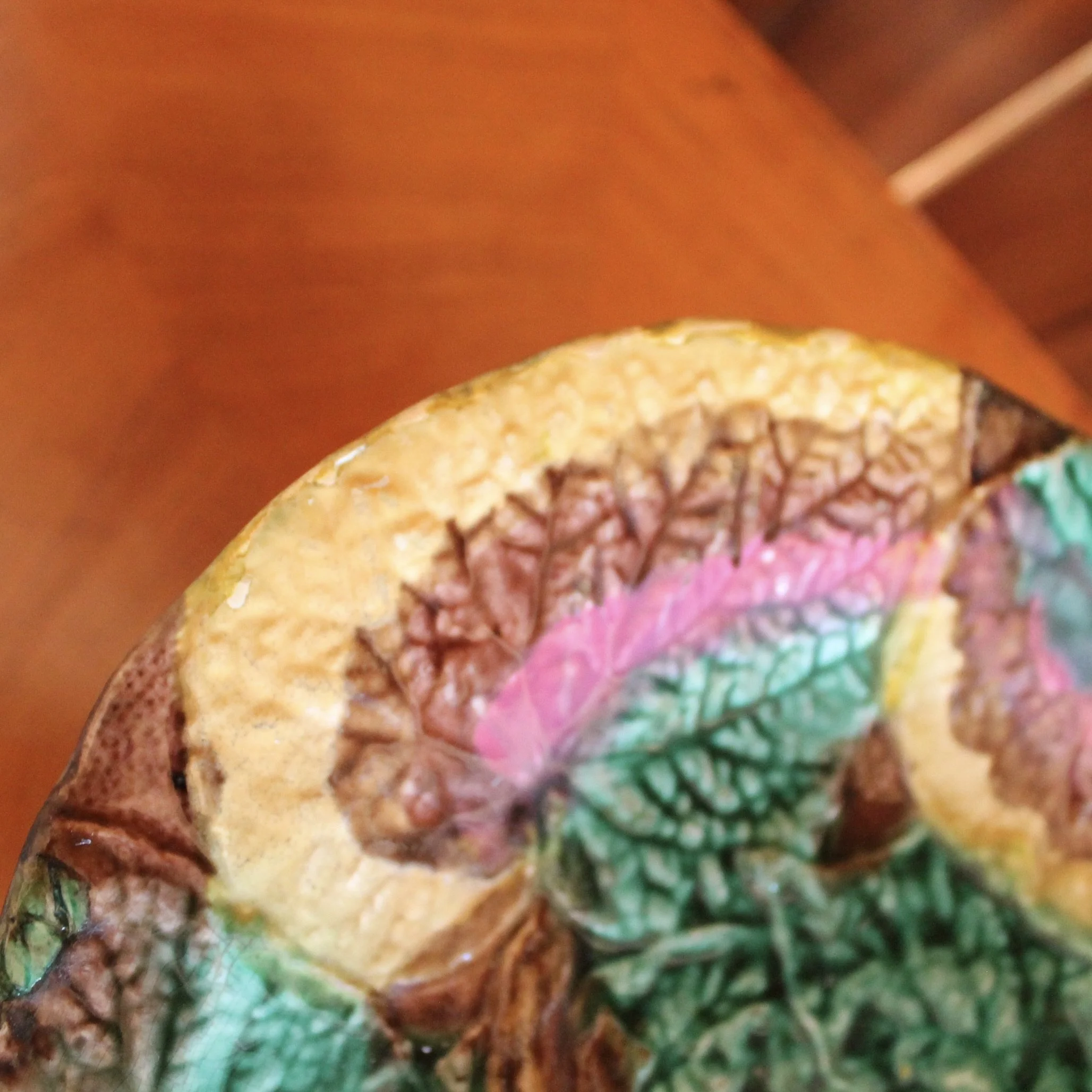 English Begonia Leaf Majolica - Compote and Dish