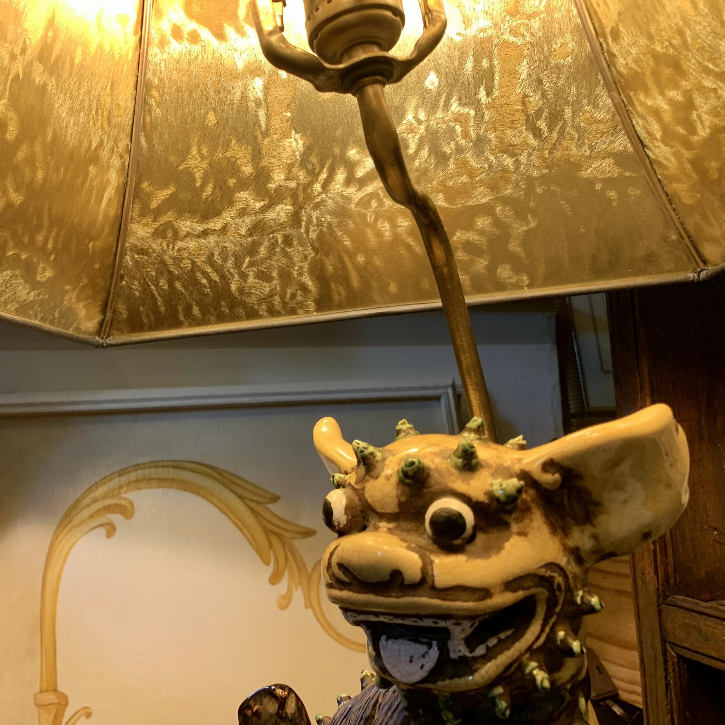 Chinese Yellow Glazed Ceramic Foo Dog Lamp