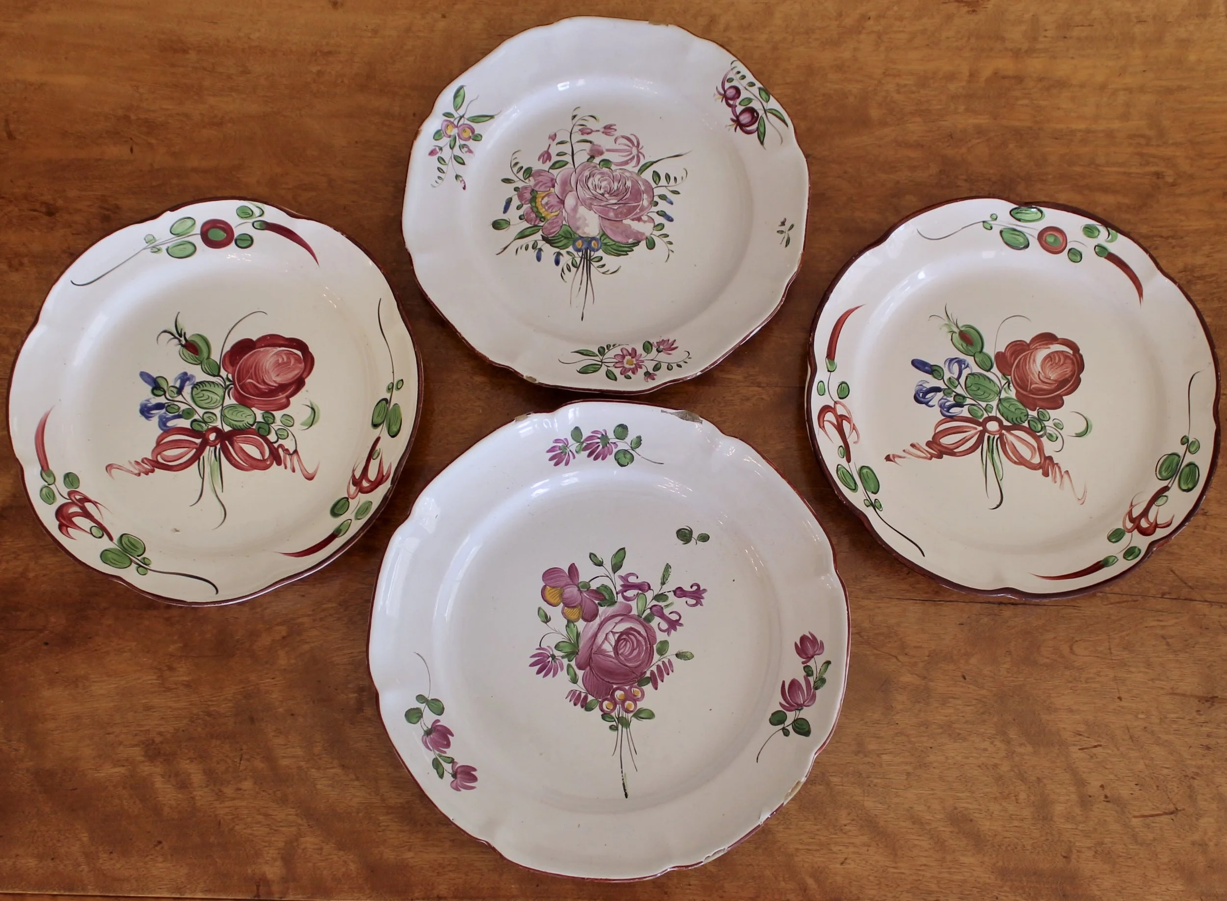 Antique French Faience  Plates, Pink Floral
