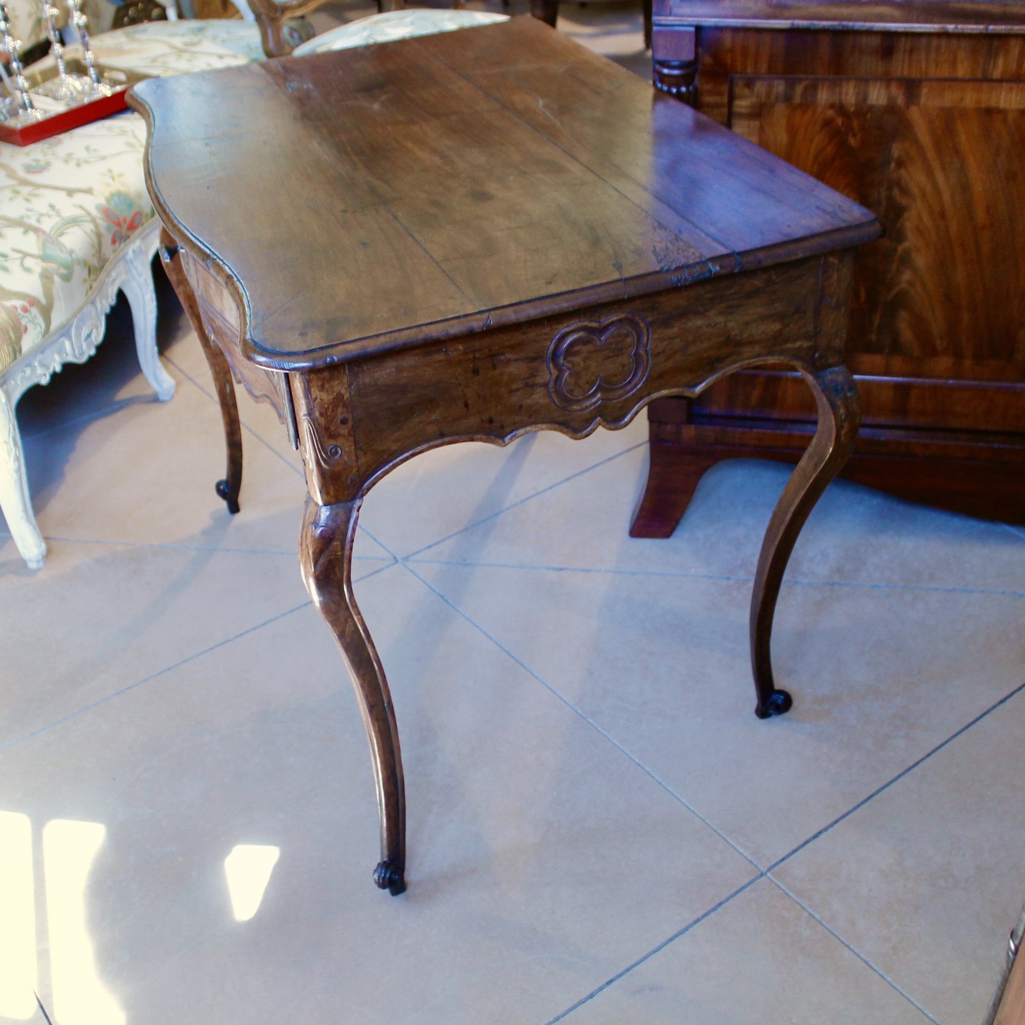 French Provincial Louis XV Period Carved Walnut Side  Table