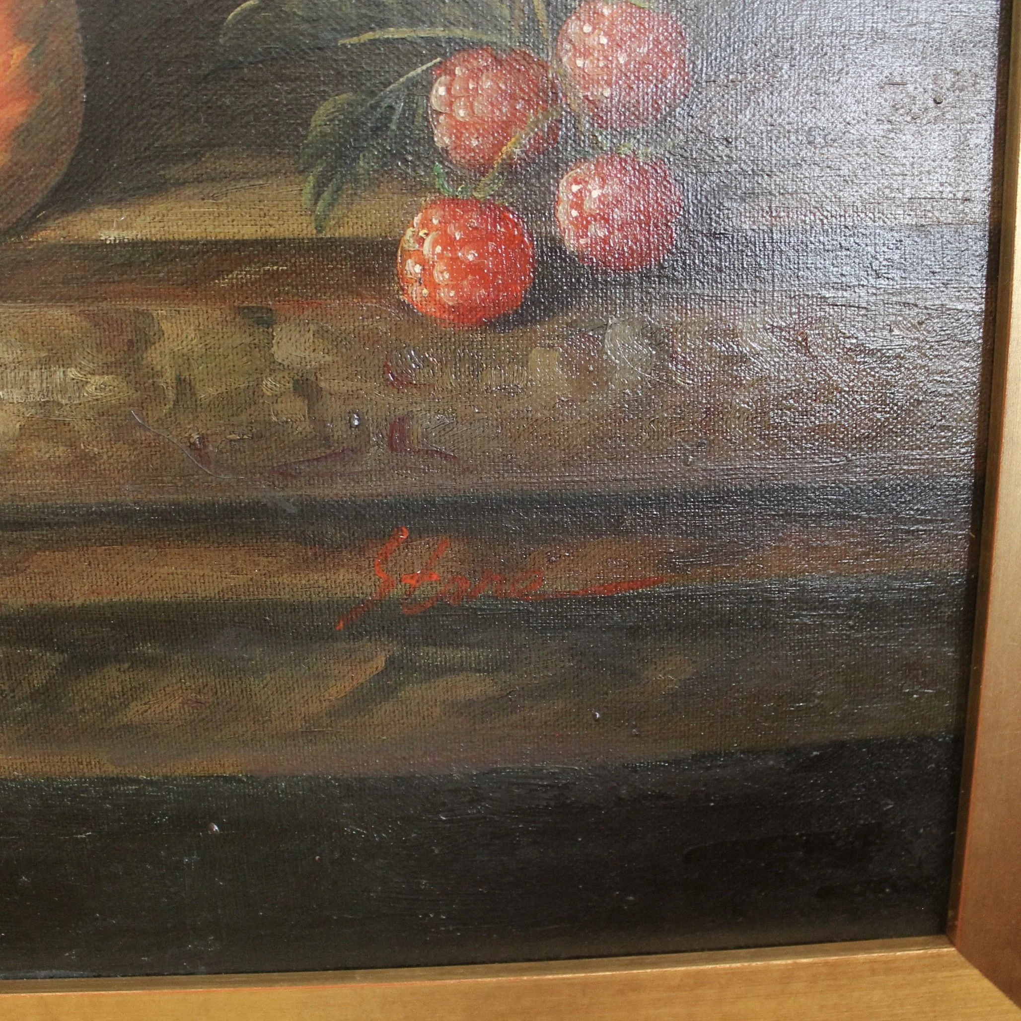 Still Life Oil on Canvas Painting: Flowers and Fruit