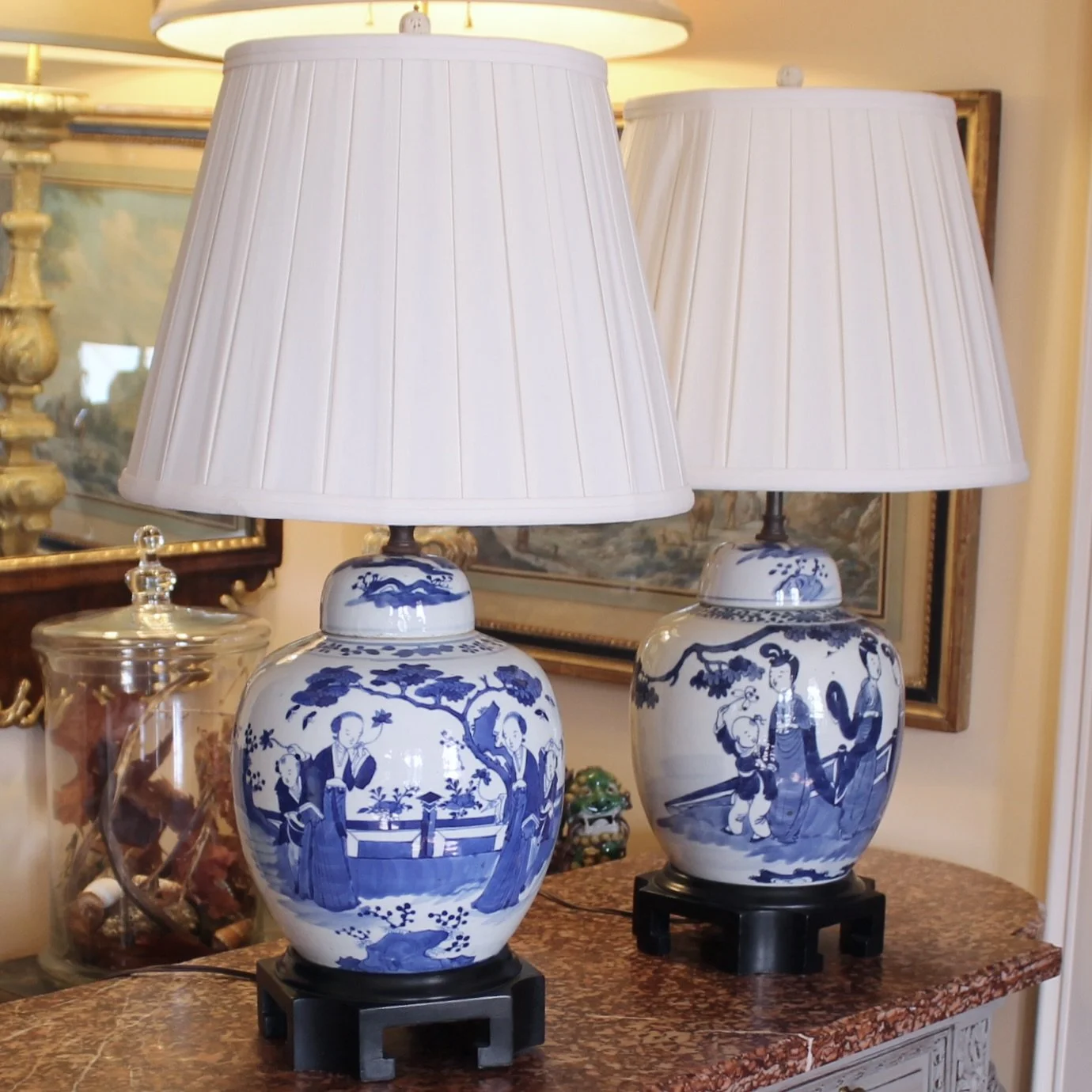 Pair of Chinese Blue and White kangxi Decorated Ginger Jar Lamps
