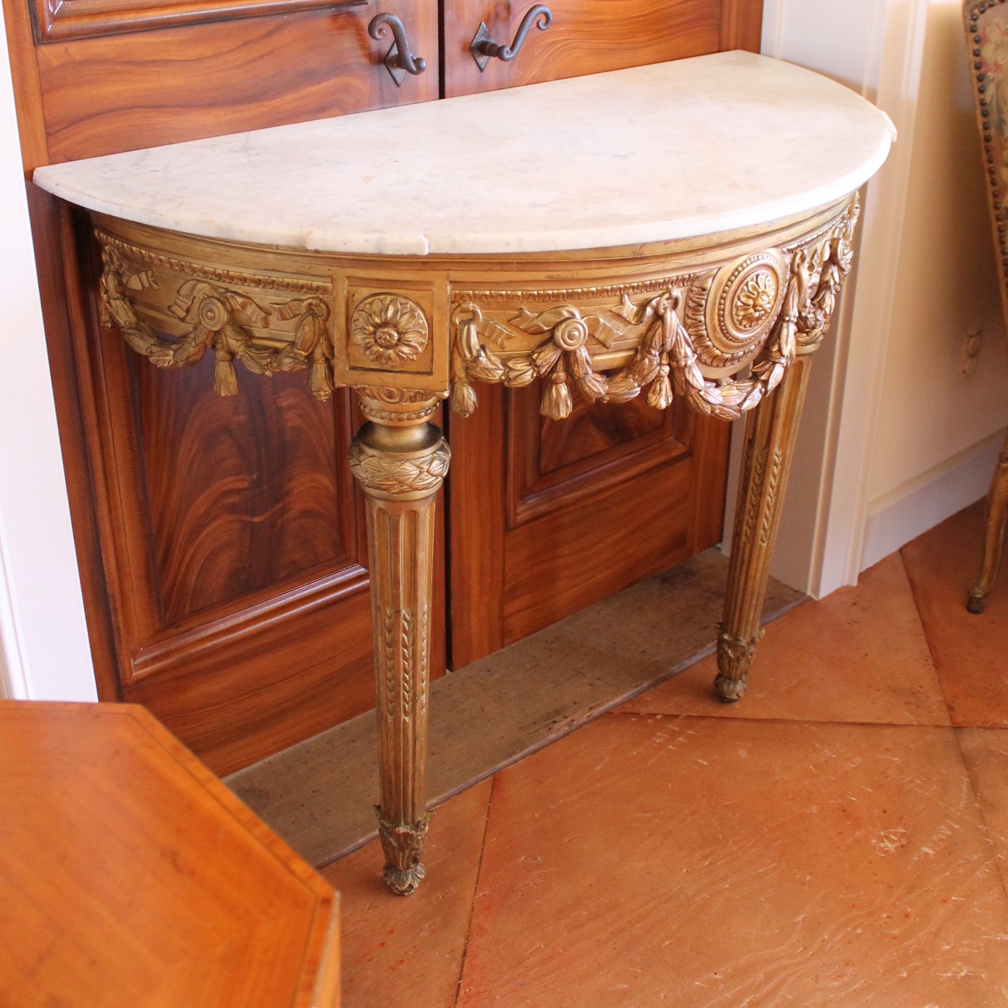 Italian-Neoclassical-Demilune-Gilt-Wood-Console-Table