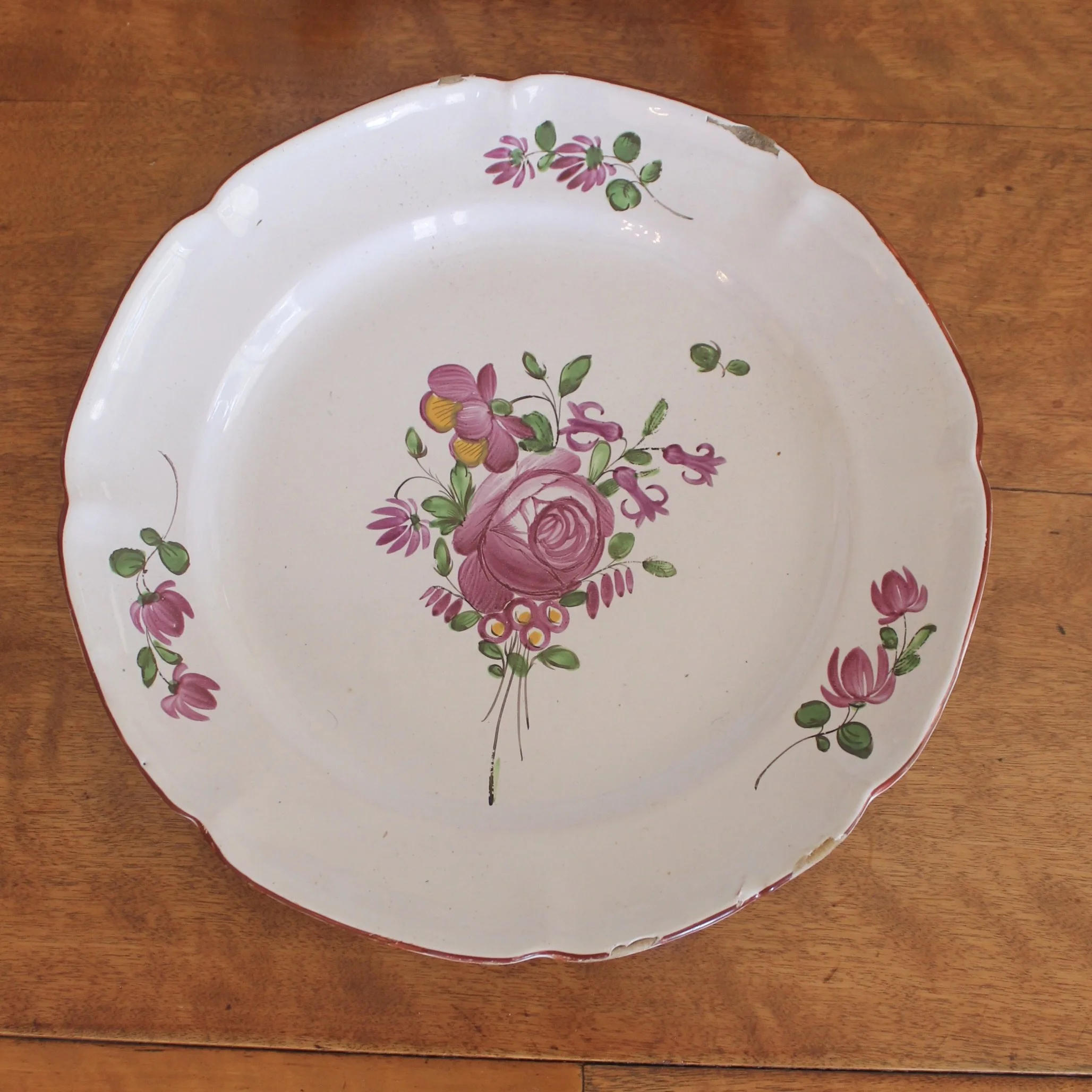 Antique French Faience  Plates, Pink Floral