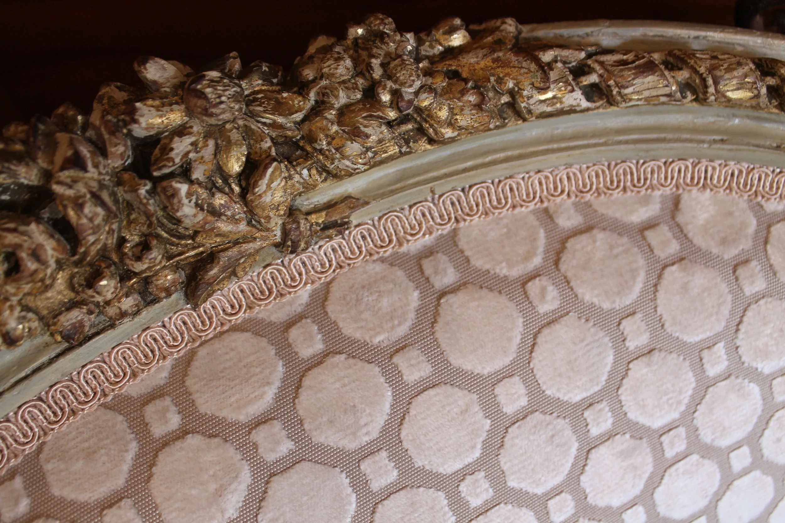 Large French  Painted Gilt Bergère Armchair