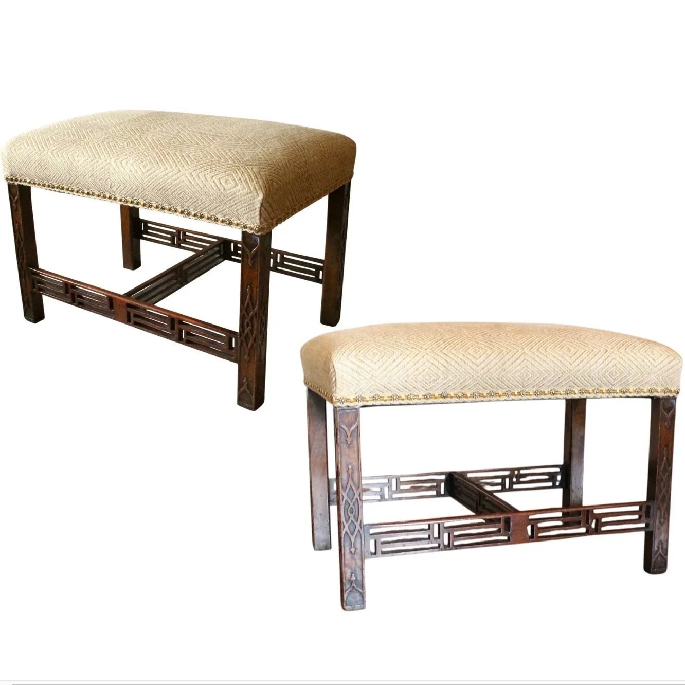 Pair of Georgian Period Chinese Chippendale Fretwork Benches