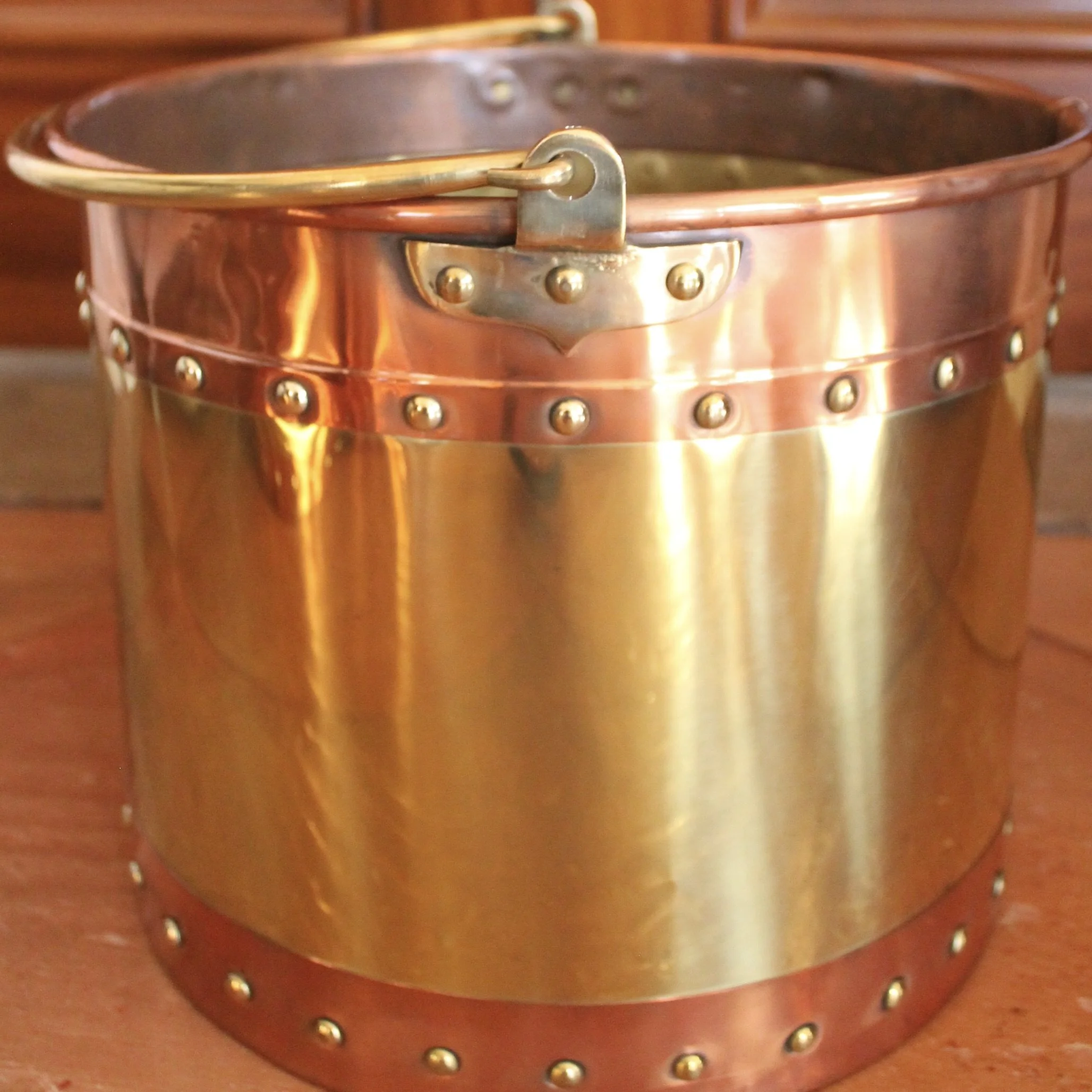 Large Copper and Brass Studded Kindling Bucket
