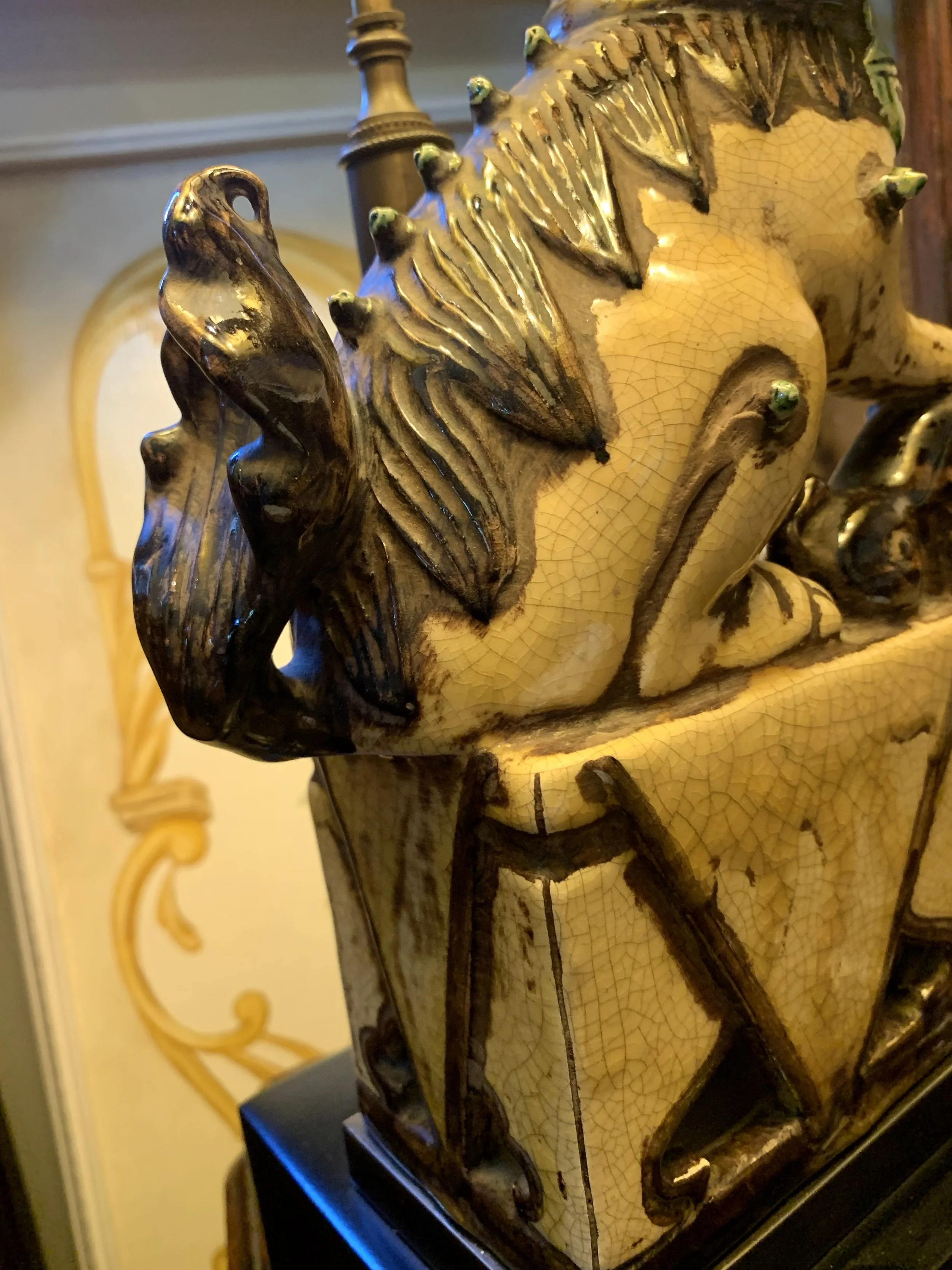 Chinese Yellow Glazed Ceramic Foo Dog Lamp