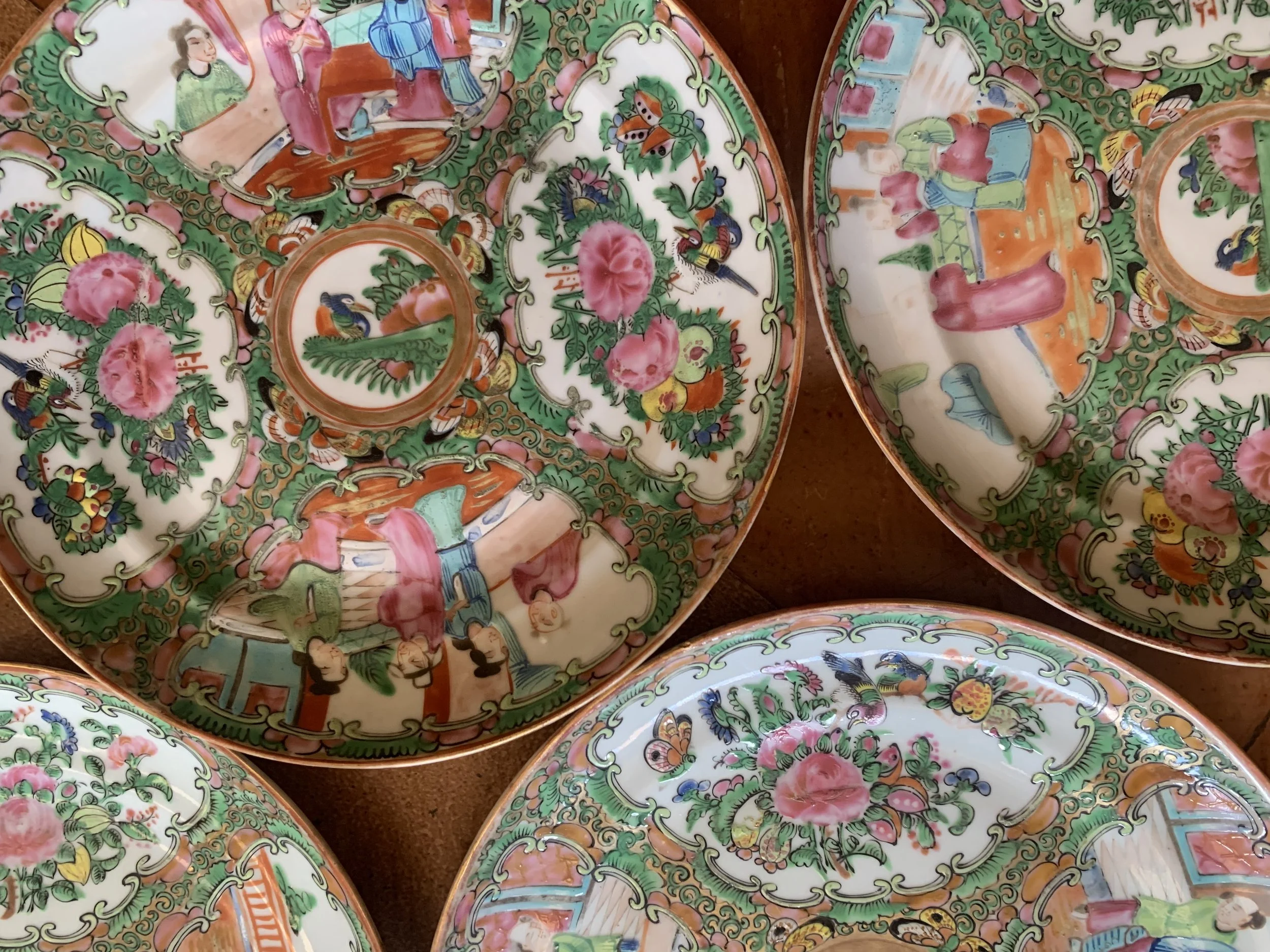 Rose Medallion Porcelain Plates, antique, set of nine