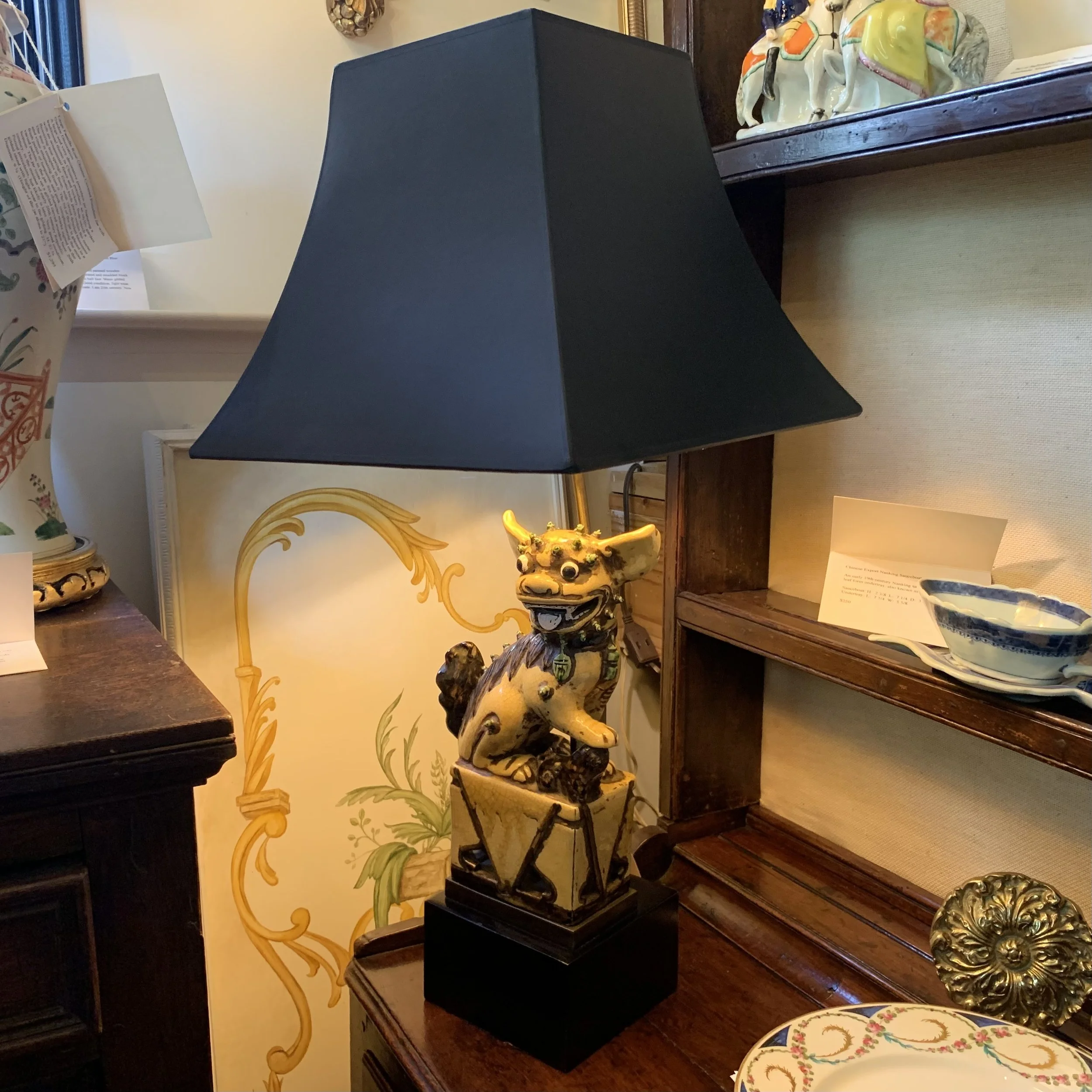 Chinese Yellow Glazed Ceramic Foo Dog Lamp