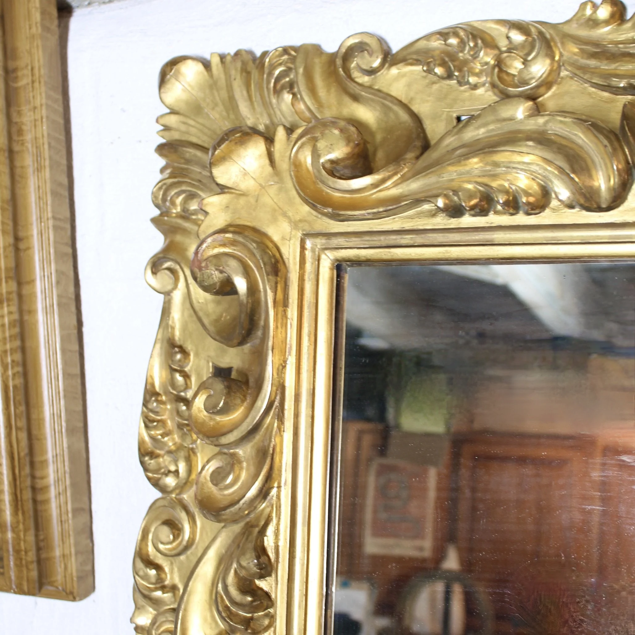 Large Gilt Large Gilt Wood Baroque Spanish Italian Mirror Baroque Mirror