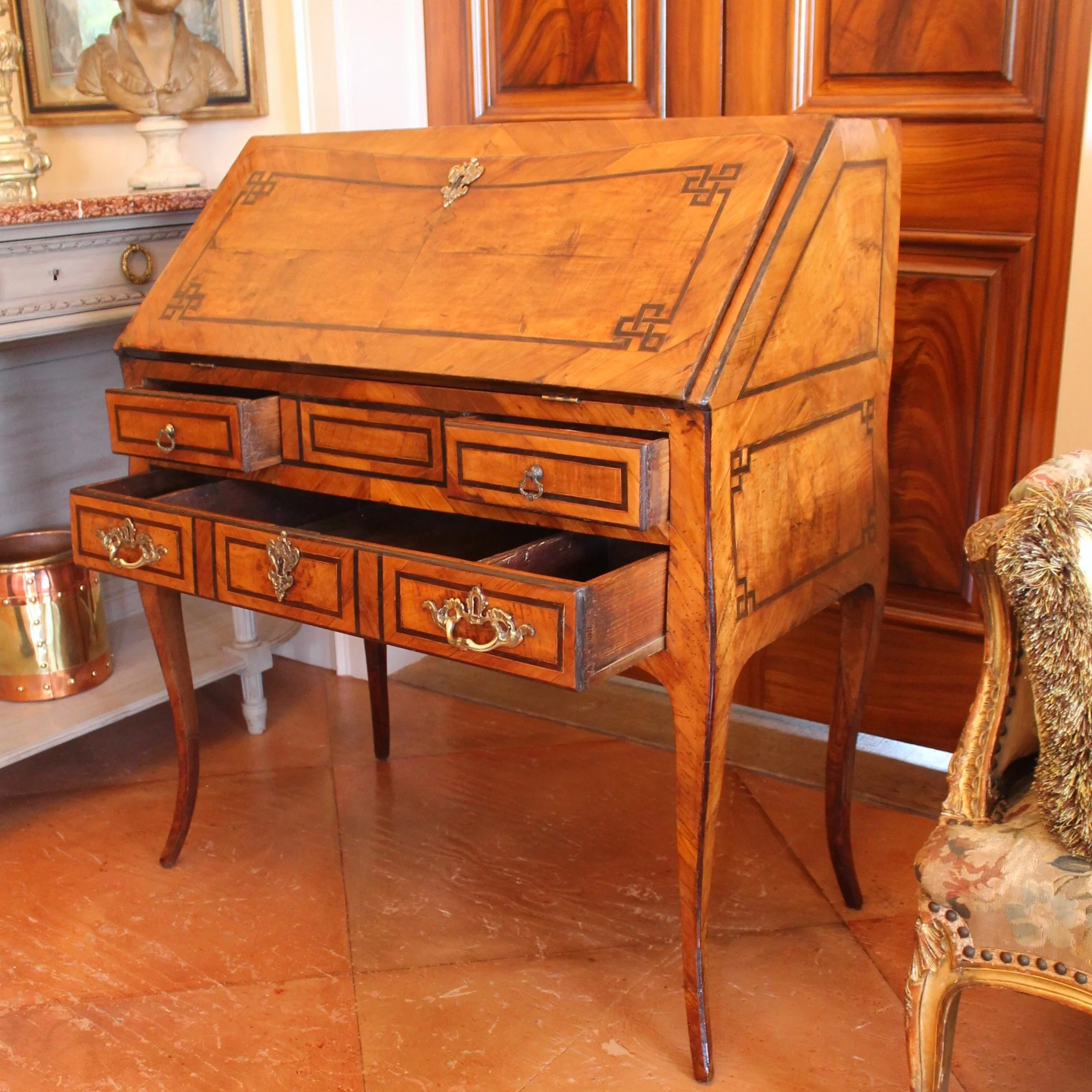 Antique-French-Provincial-Marquetry-Slant-Front-Desk (3)