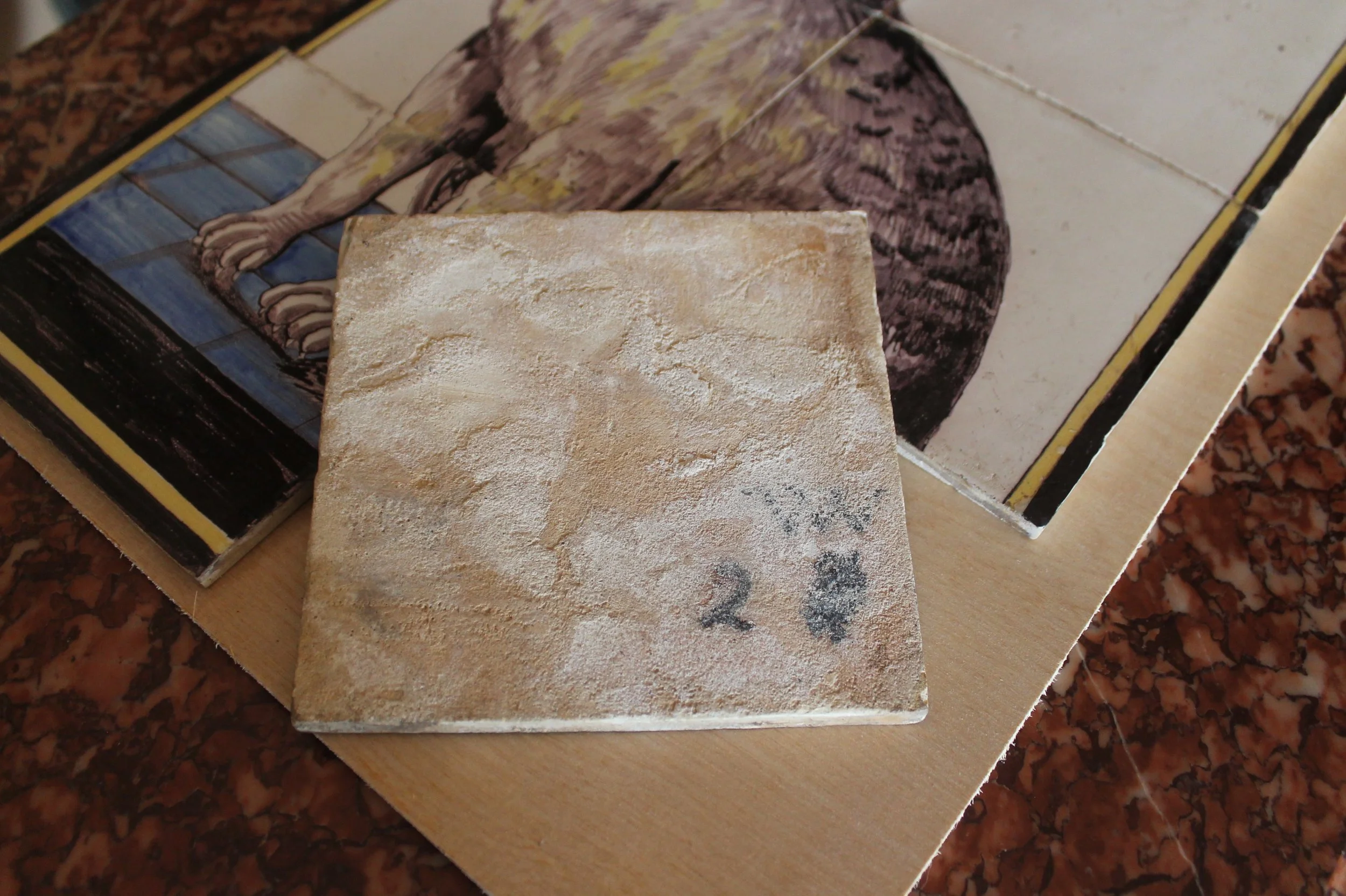 Antique Delftware Tabby Cat Six Tile Panel