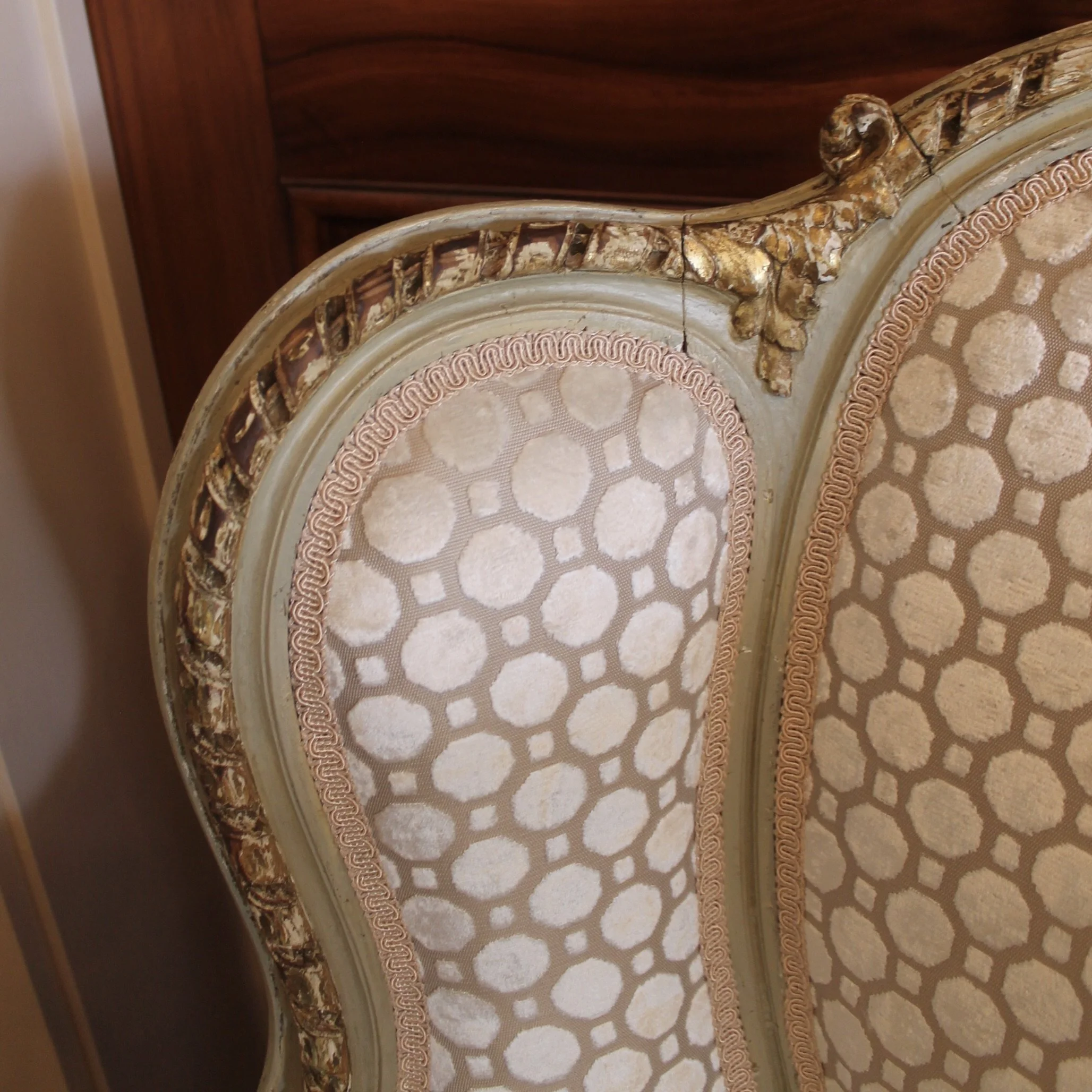 Large French  Painted Gilt Bergère Armchair