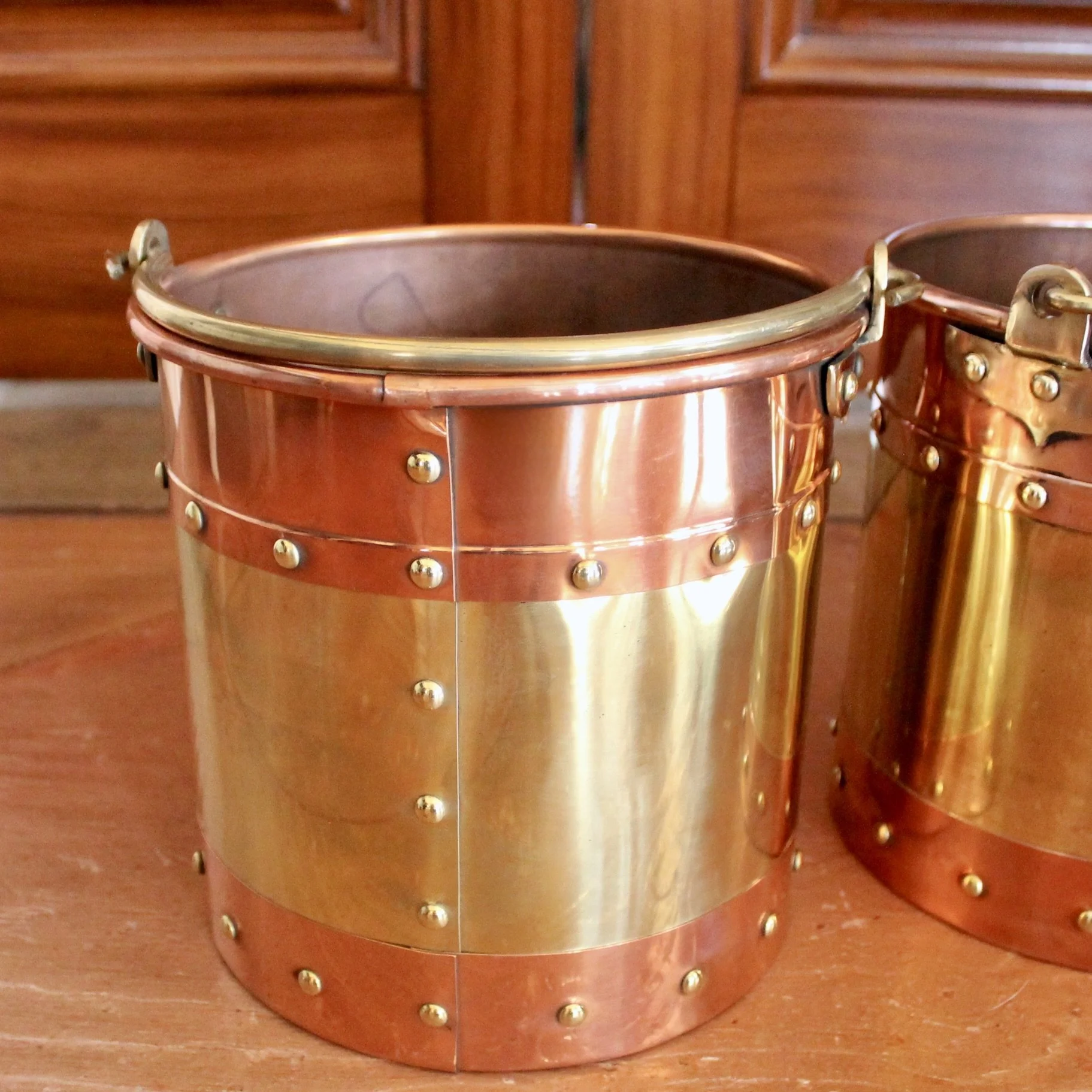 Pair of Small Copper and Brass Studded Buckets