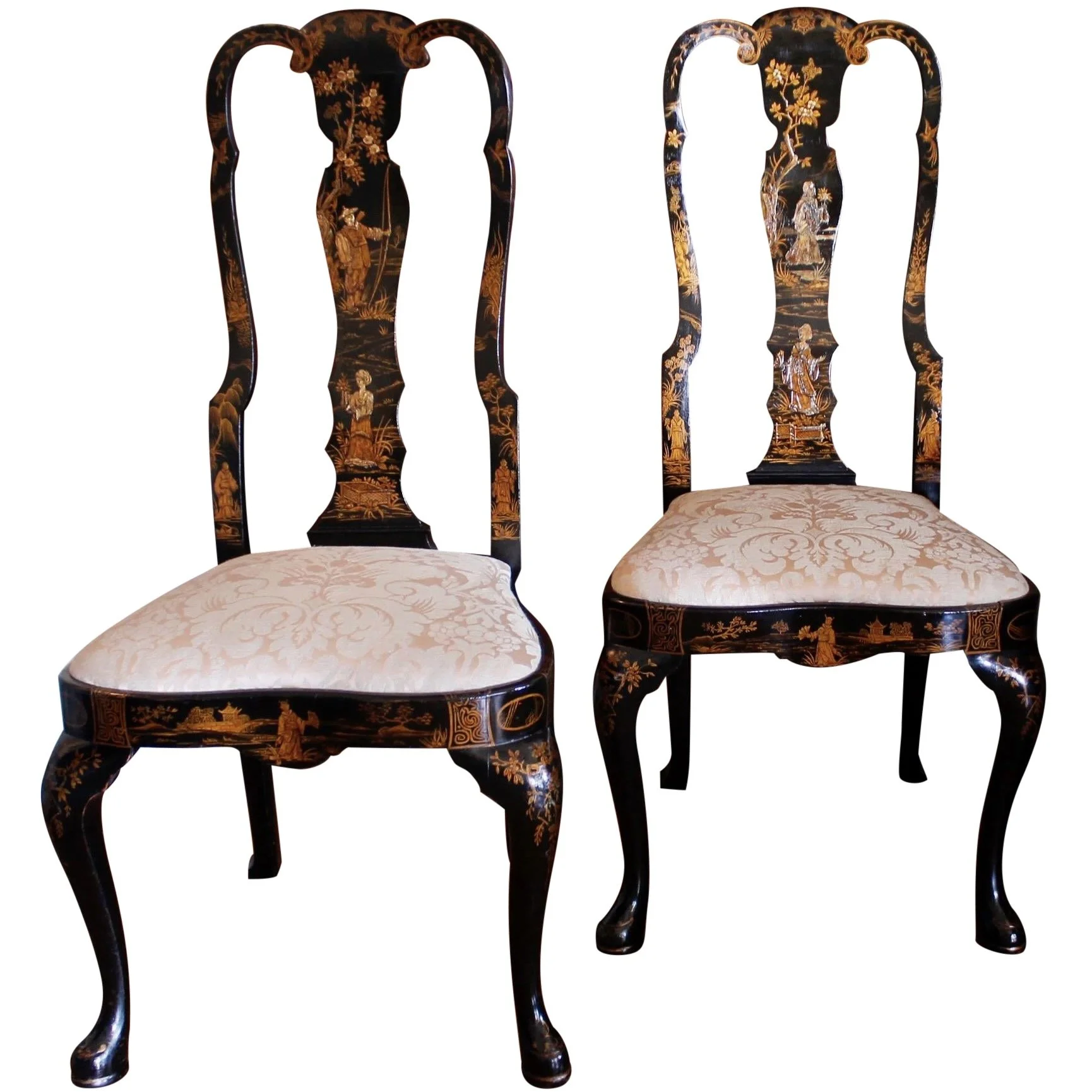 Pair of George I Style Black and Gilt Japanned Side Chairs