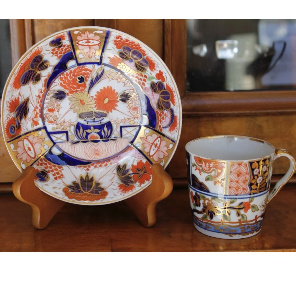 Worcester Gilt Imari Porcelain Coffee Cup and Saucer