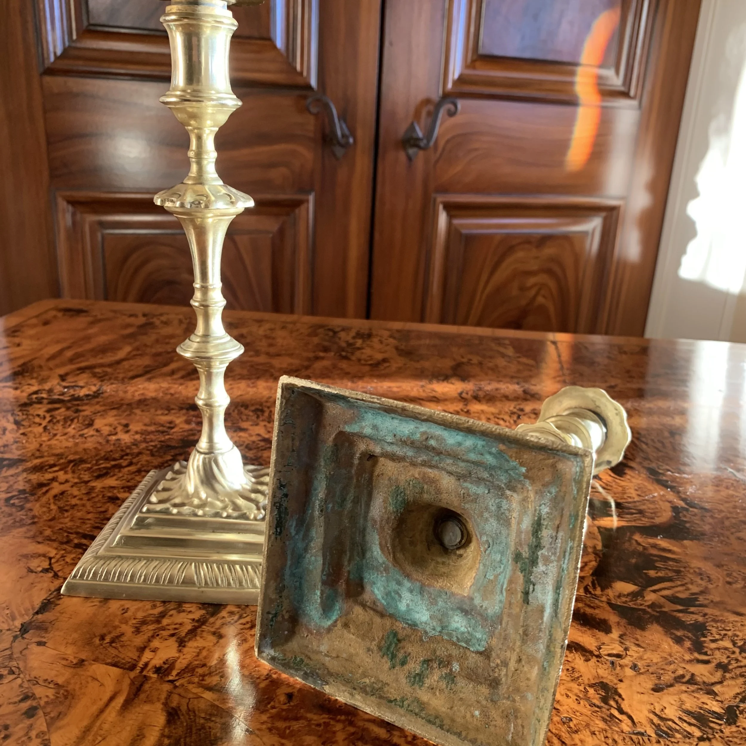 Pair Antique Georgian Brass Candlesticks