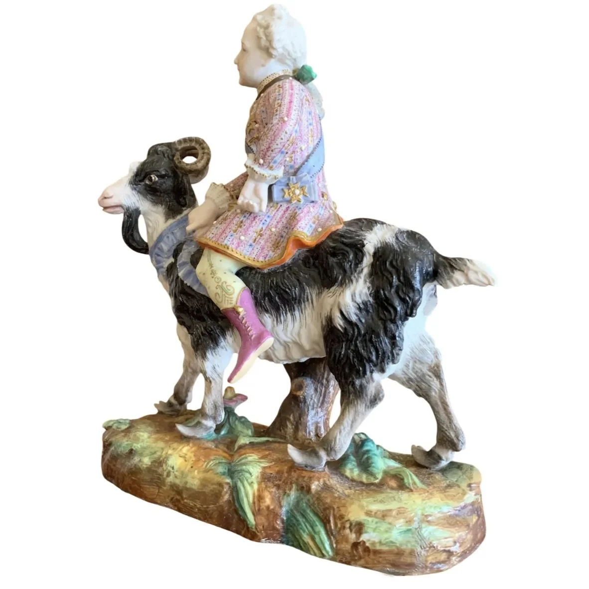 French Bisque Goat and Rider Porcelain by Vion et Baury,  19th c.