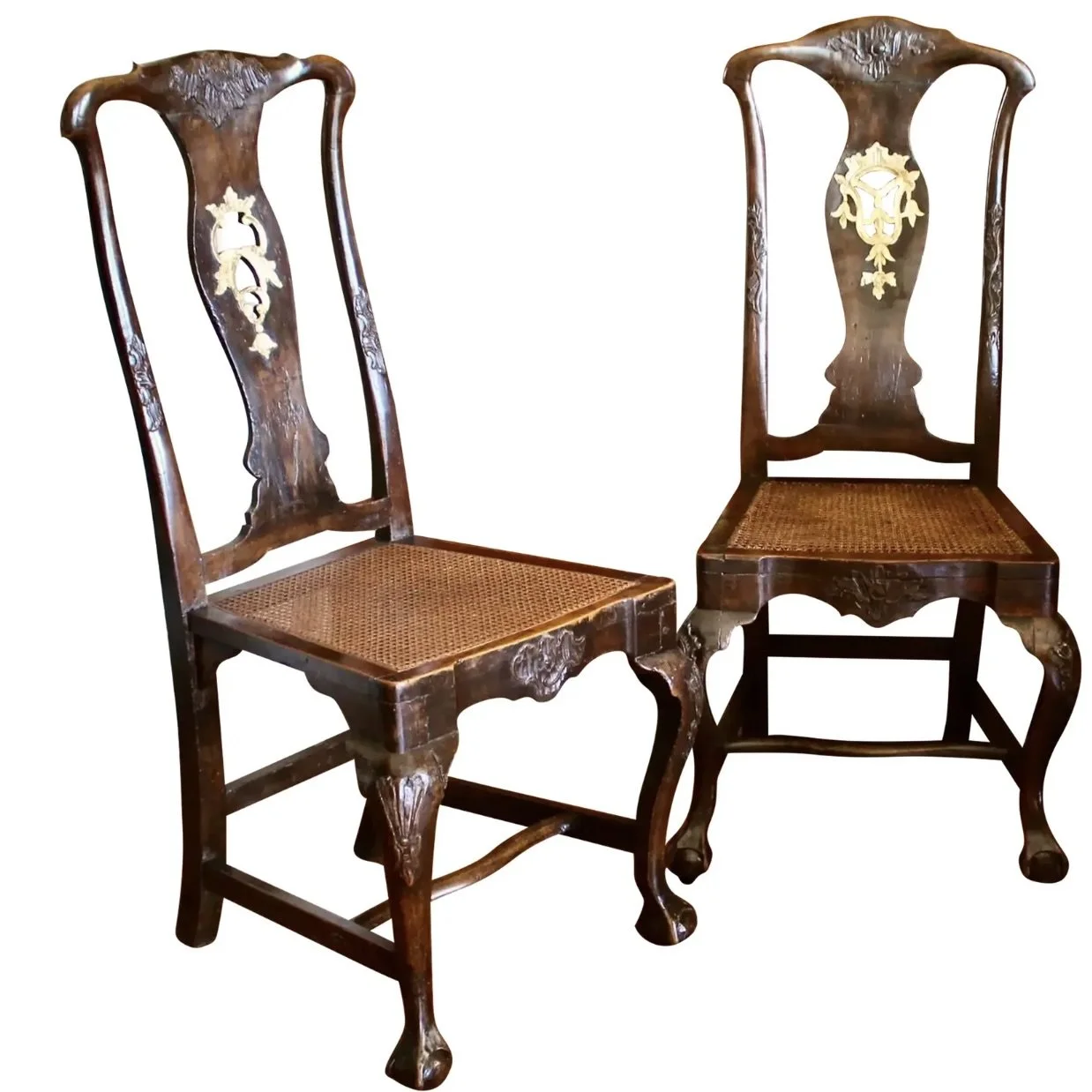 Pair of Portuguese Rococo Carved Side Chairs, 18th c.