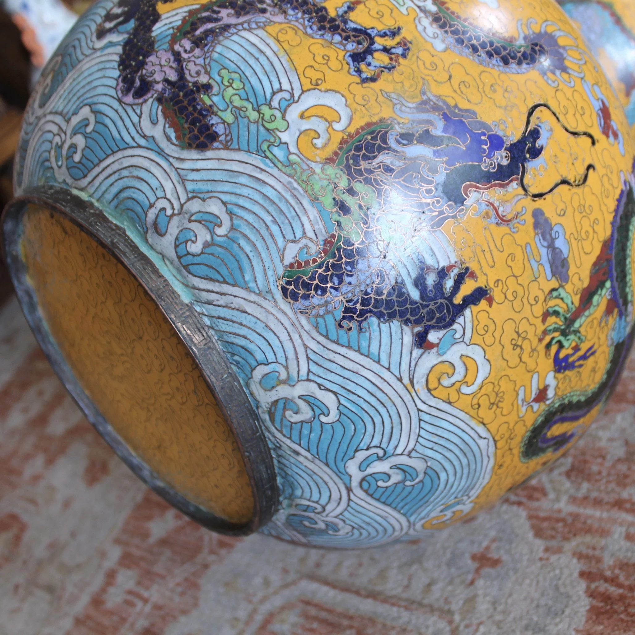 Pair of Yellow Chinese Cloisonné on Copper Double Gourd Vases