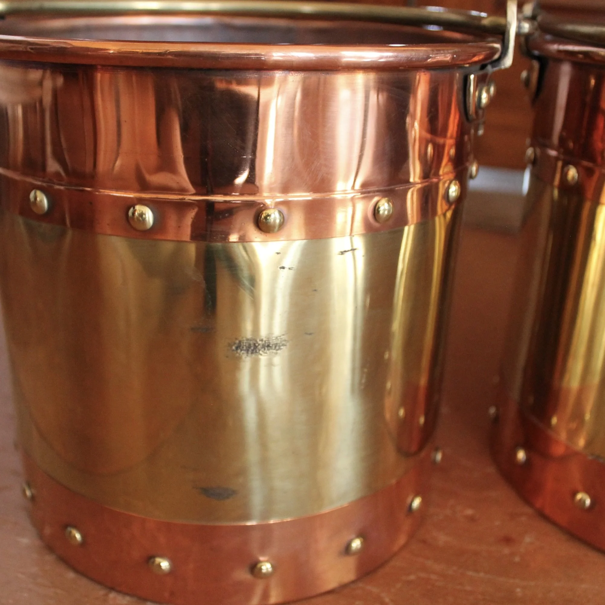Pair of Small Copper and Brass Studded Buckets