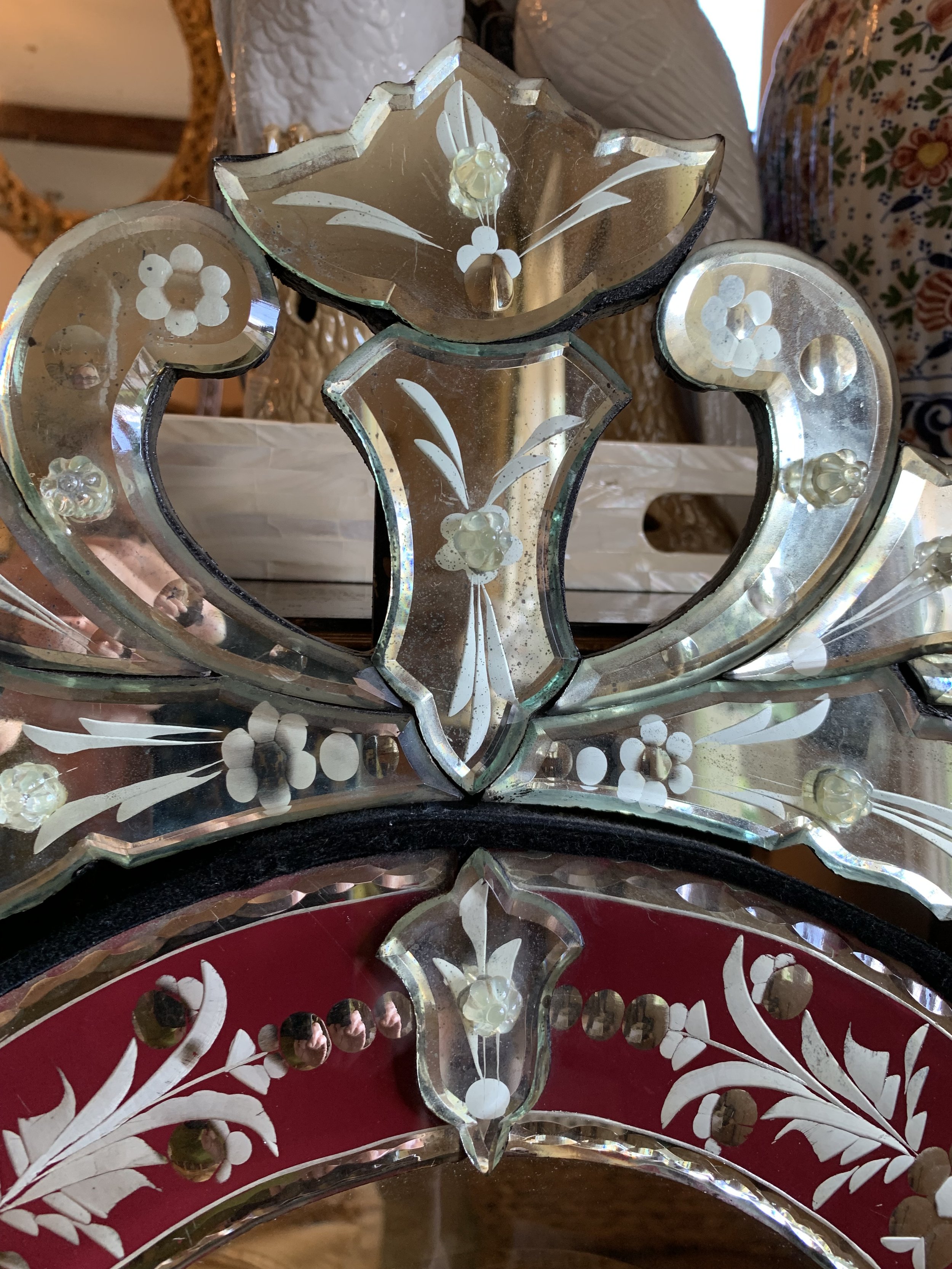 Small Cut Glass Venetian Red Glass Mirror