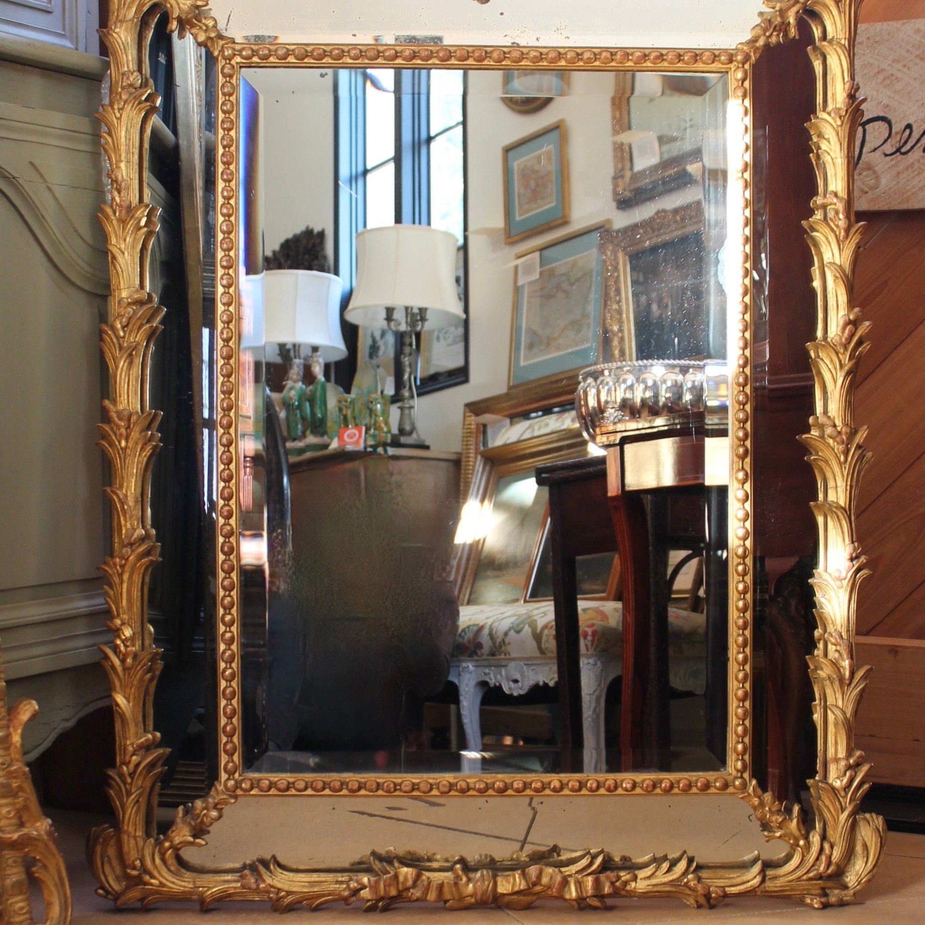 Large-French-Giltwood-Rococo-Carved-Mirror With Palm Fronds (4)