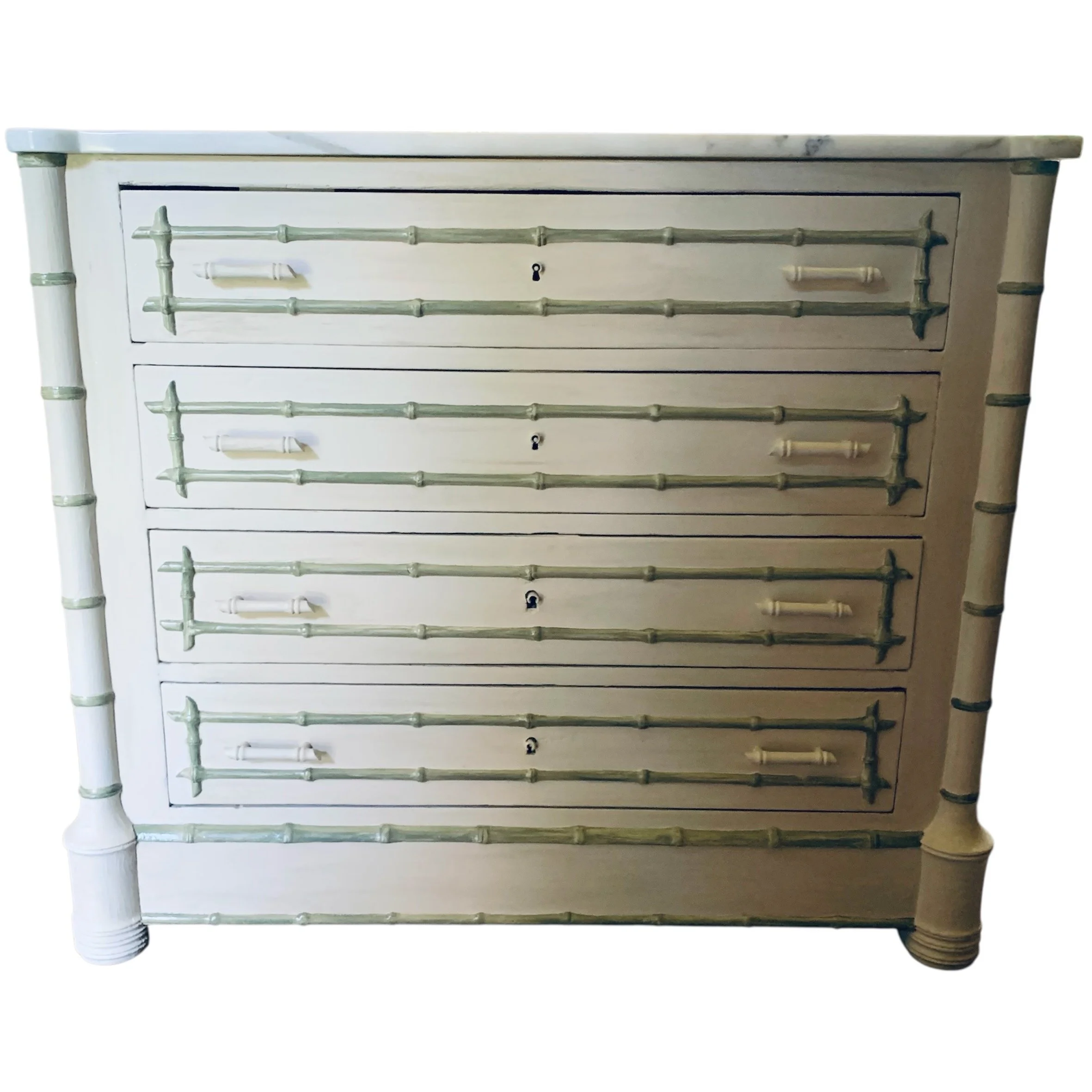 Small Antique French Chest of Drawers with Carved Bamboo Detail