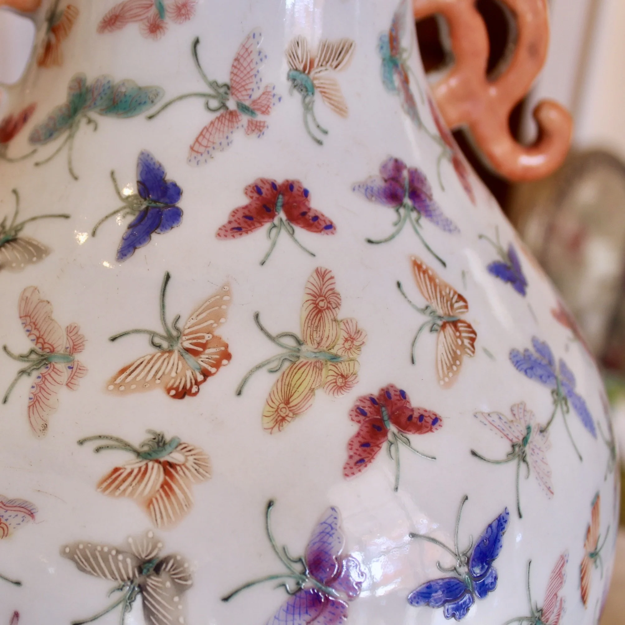 Pair of Large Chinese Thousand Butterfly Pattern Vases