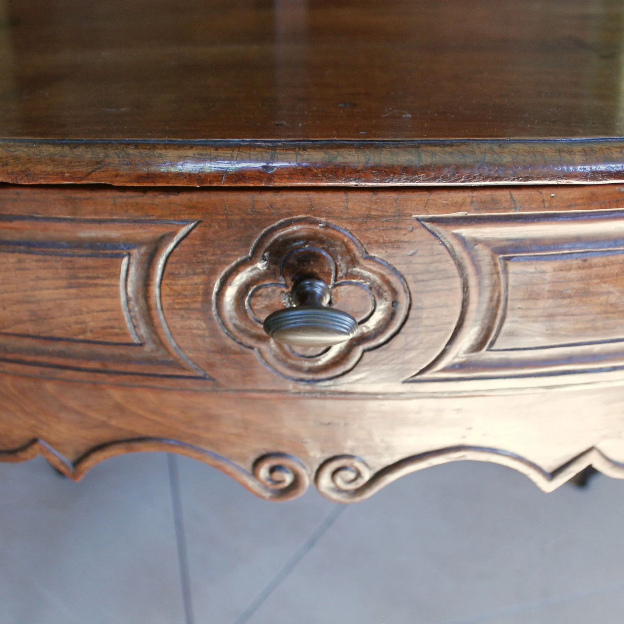French Provincial Louis XV Period Carved Walnut Side  Table