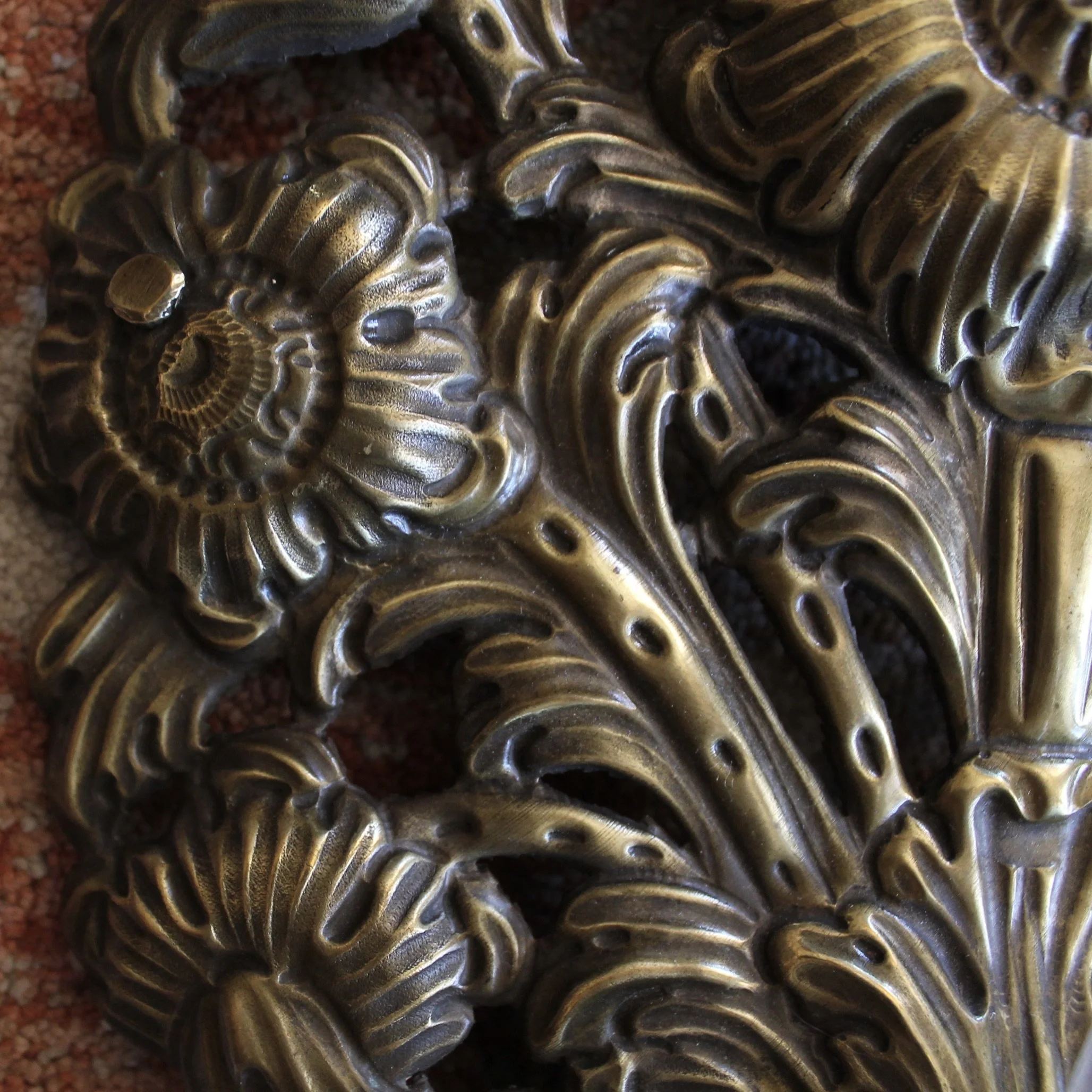Pair Antique Brass Repoussé Sconces