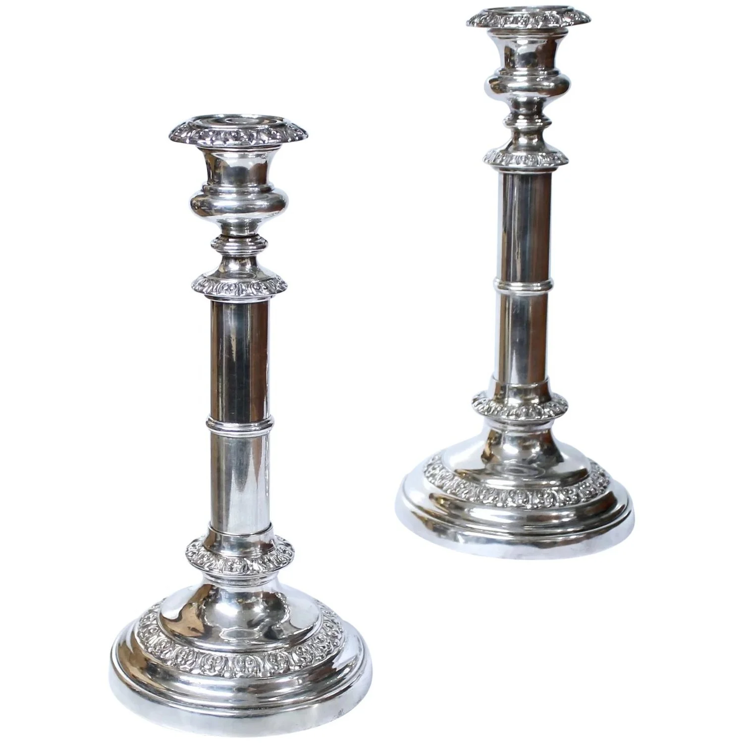 English Sheffield Silver Telescopic Candlesticks