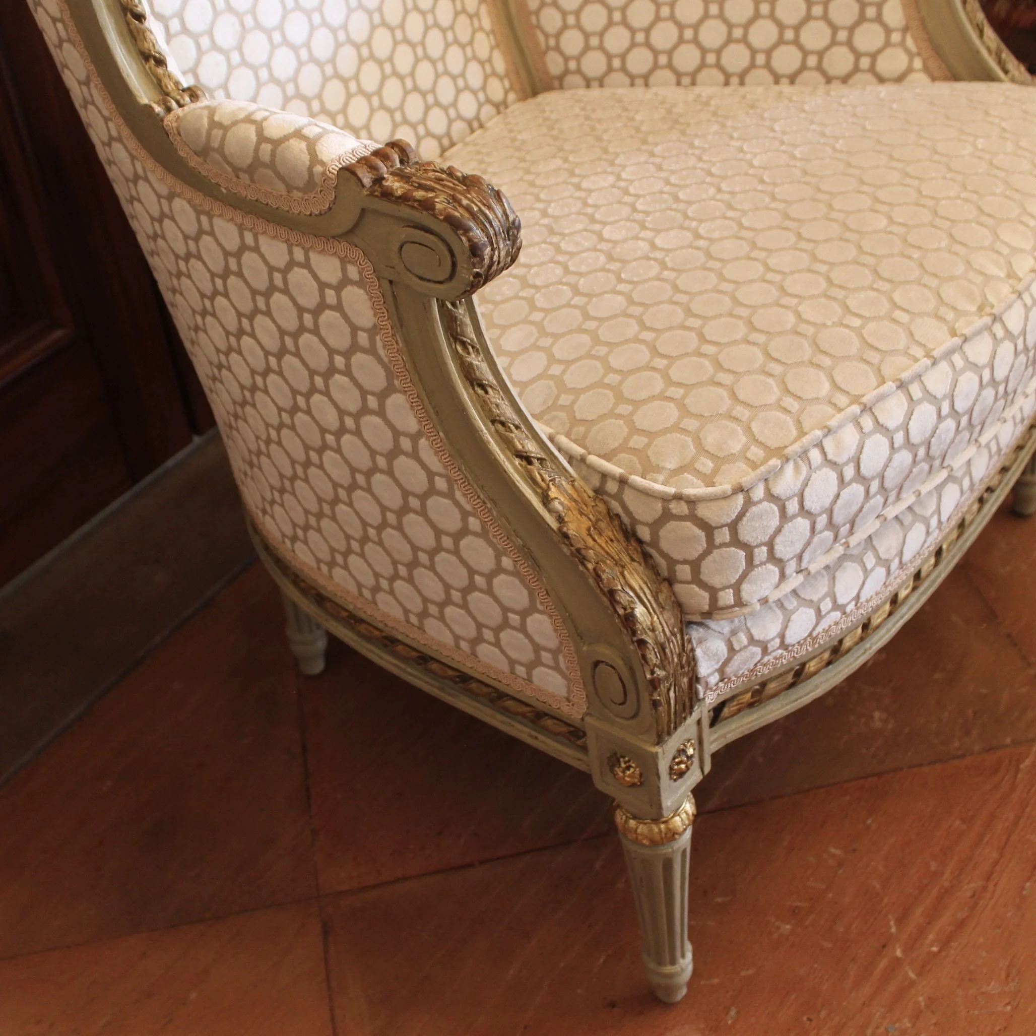 Large French  Painted Gilt Bergère Armchair