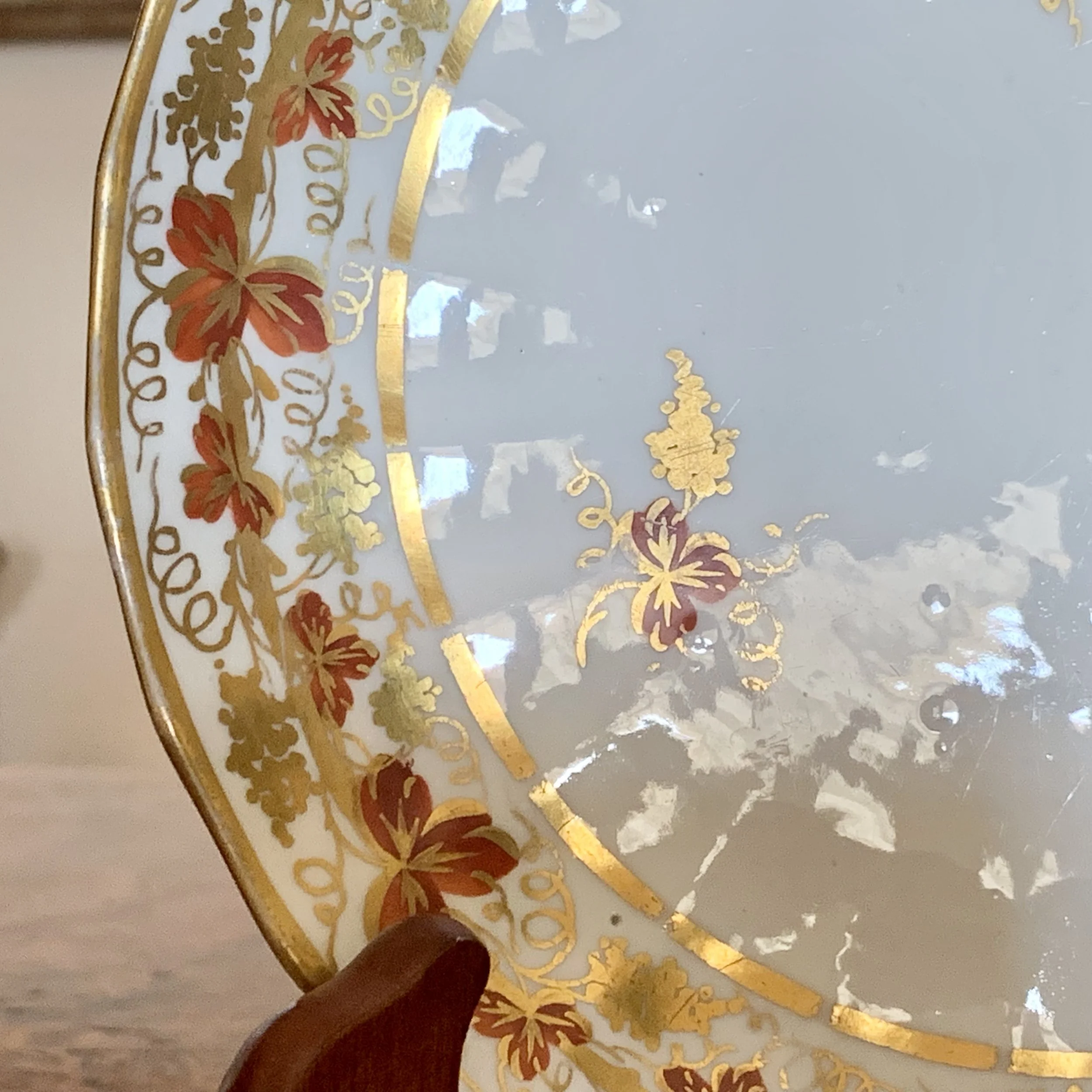 Pair English Derby orange gilt Grape Vine Porcelain Plates