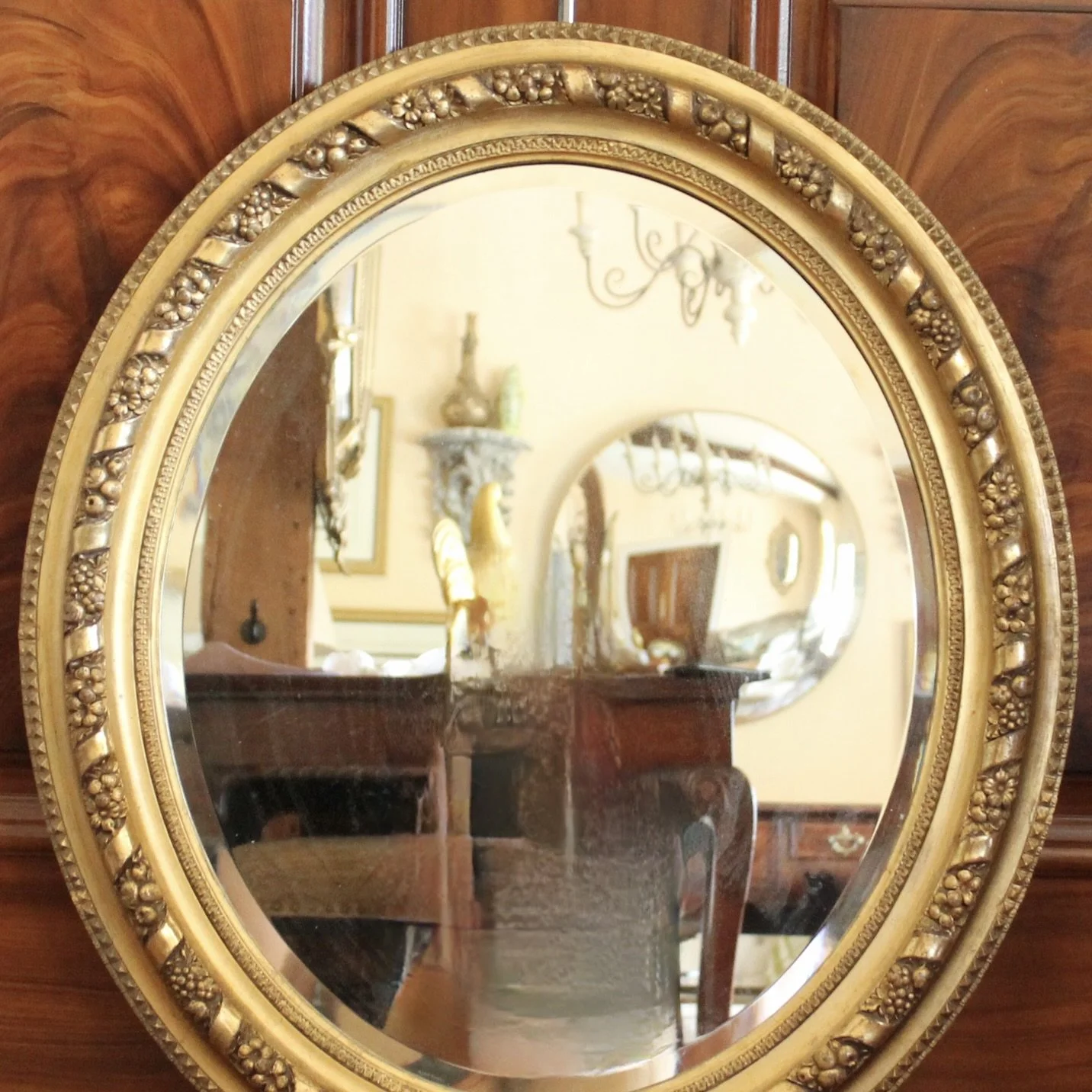 Oval Gilded Antique French Mirror