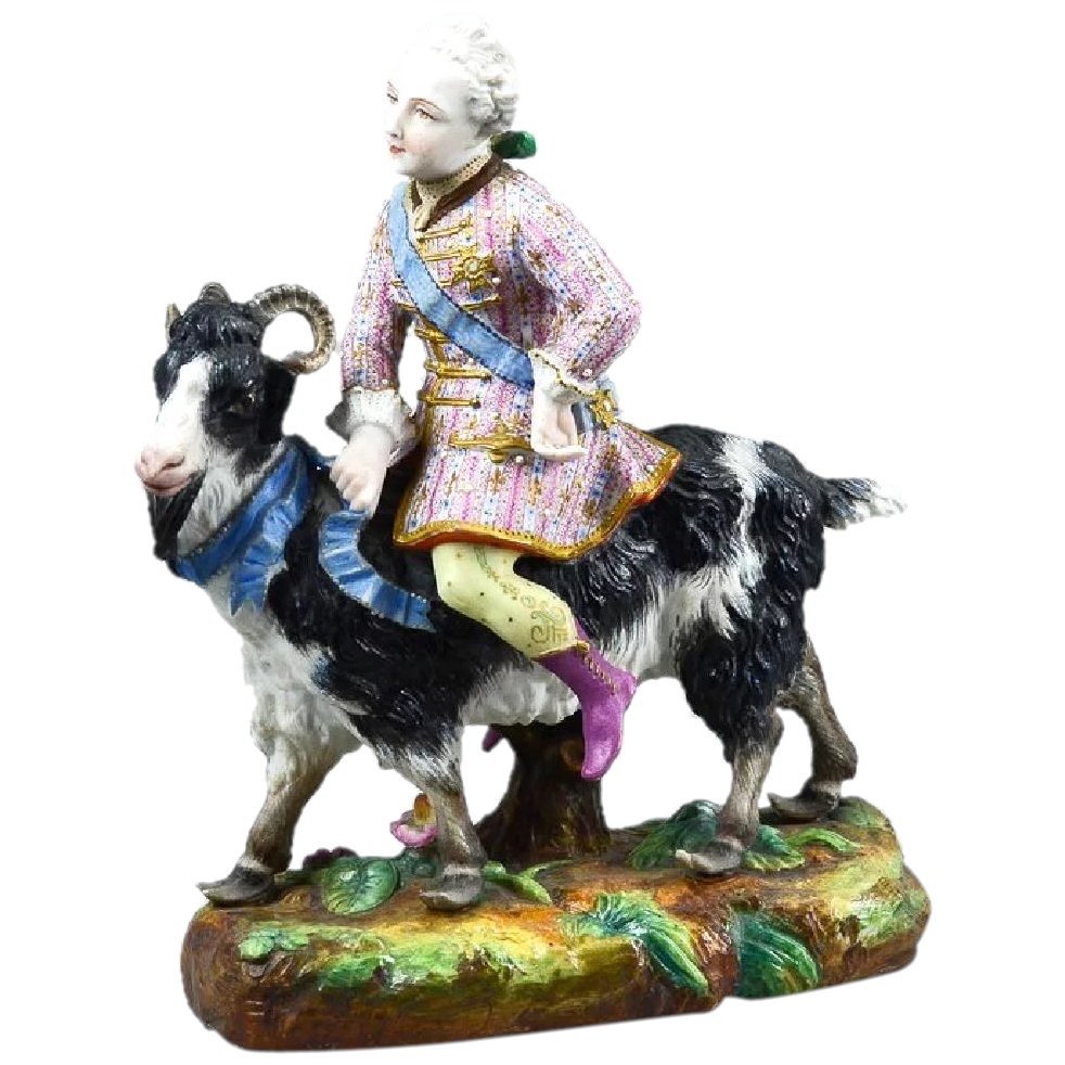 Count Bruhl's Tailor, Bisque Porcelain Goat and Rider by Vion et Baury,  19th c.