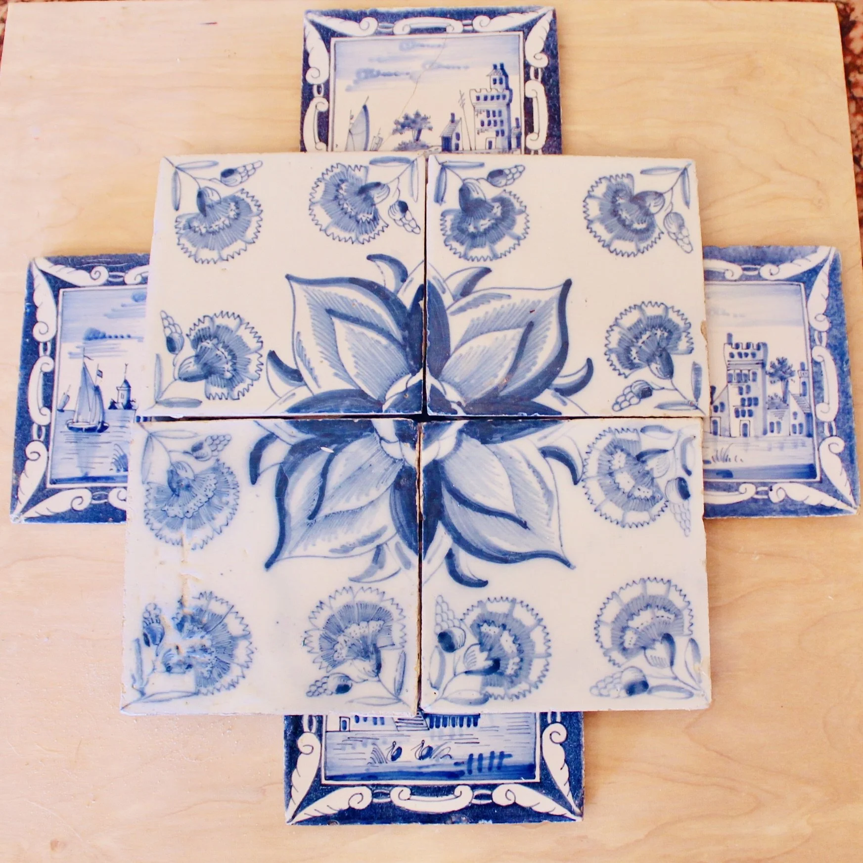 Antique Delftware Tile Collection: Nine Tiles