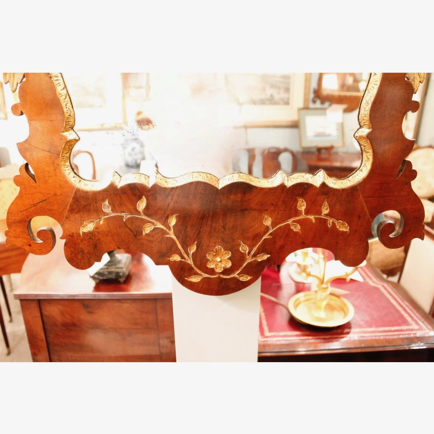 George II Style Walnut And Parcel Gilt Mirror With HoHo Bird Crest (8)-bottom