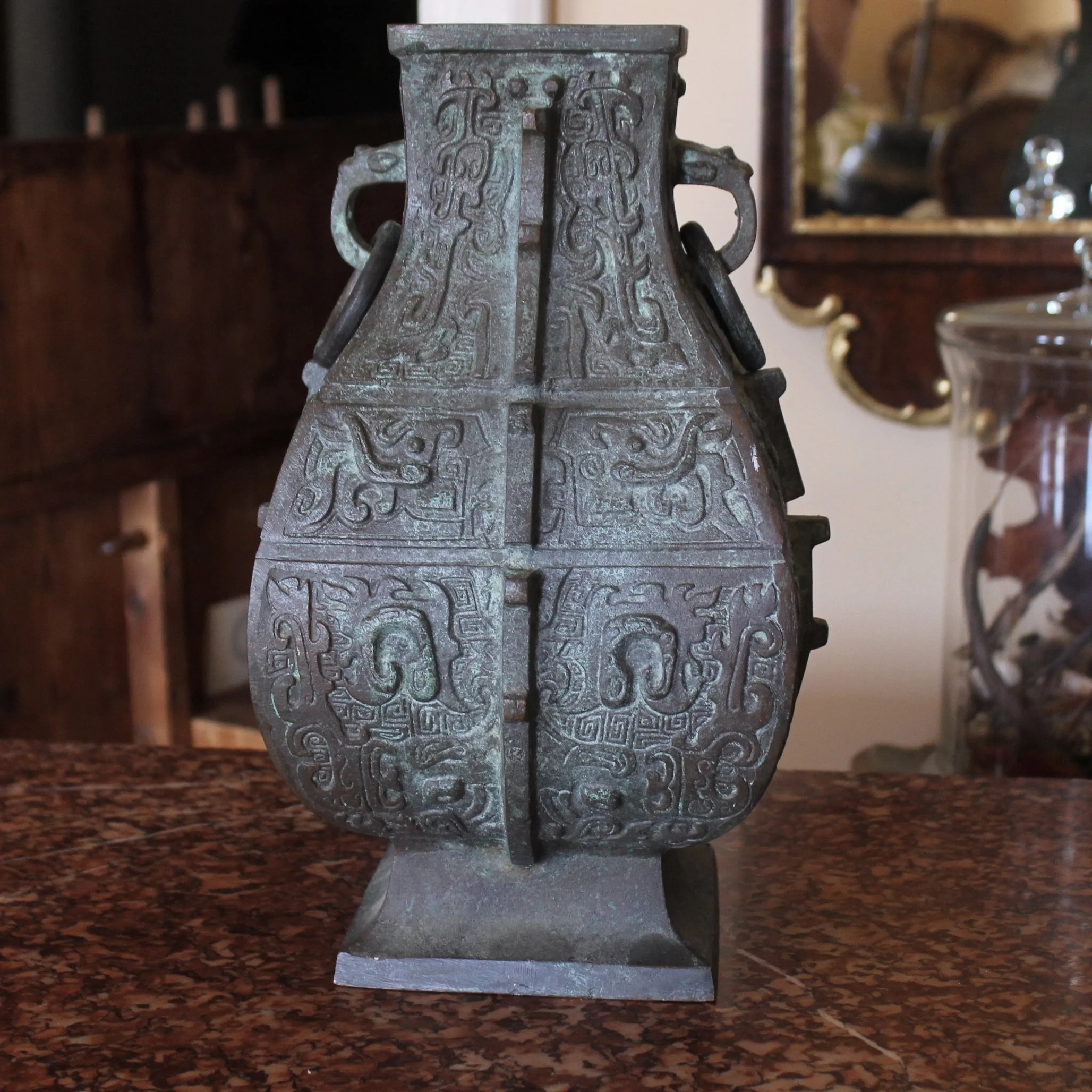 Pair of Chinese Bronze Archaic Style Urns