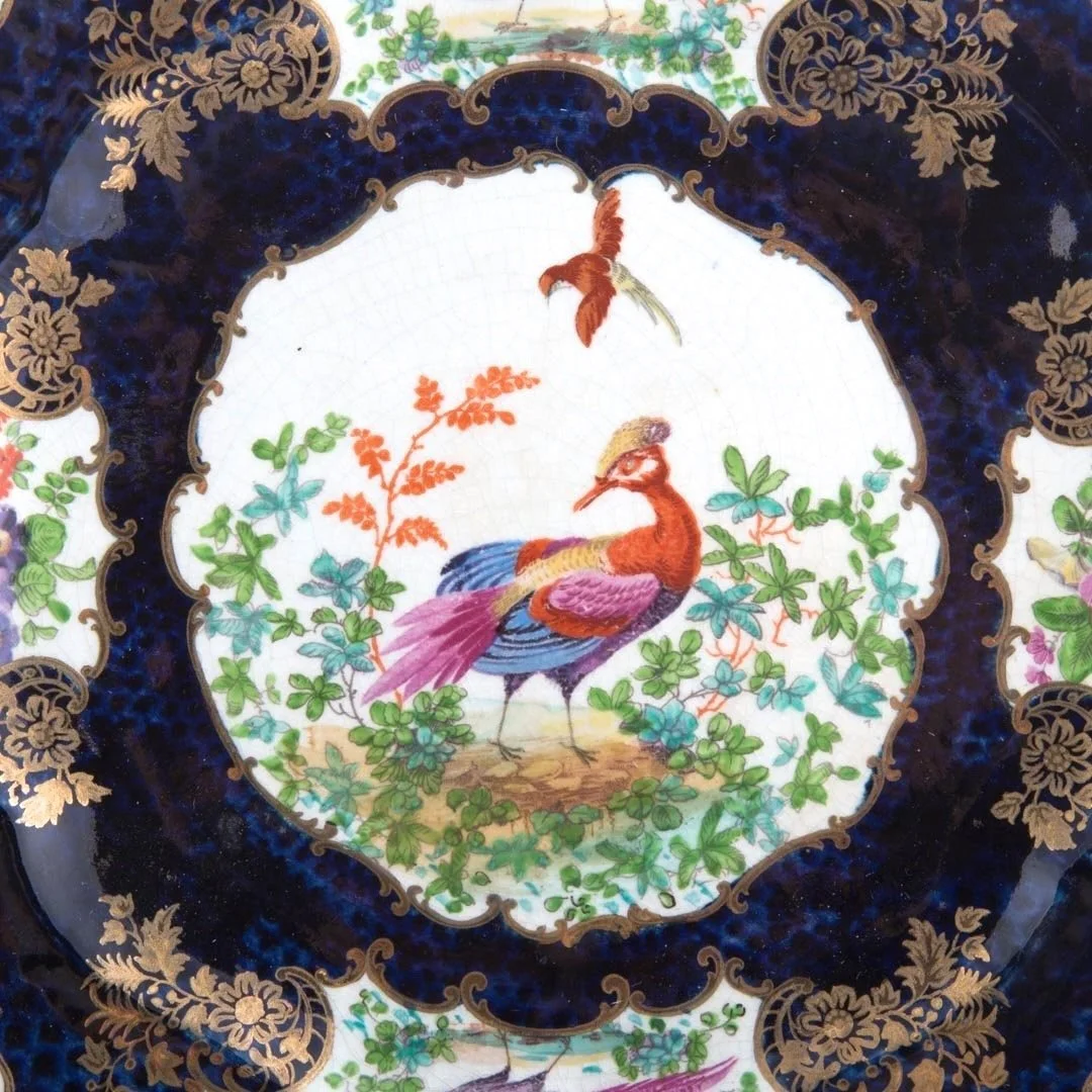 “Chelsea-Bird’-Pattern-Garniture-of-Antique-English-Porcelain-plate