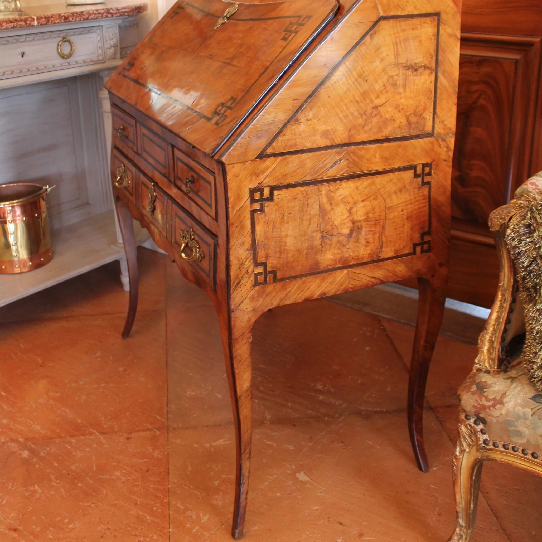 Antique-French-Provincial-Marquetry-Slant-Front-Desk (17)-side