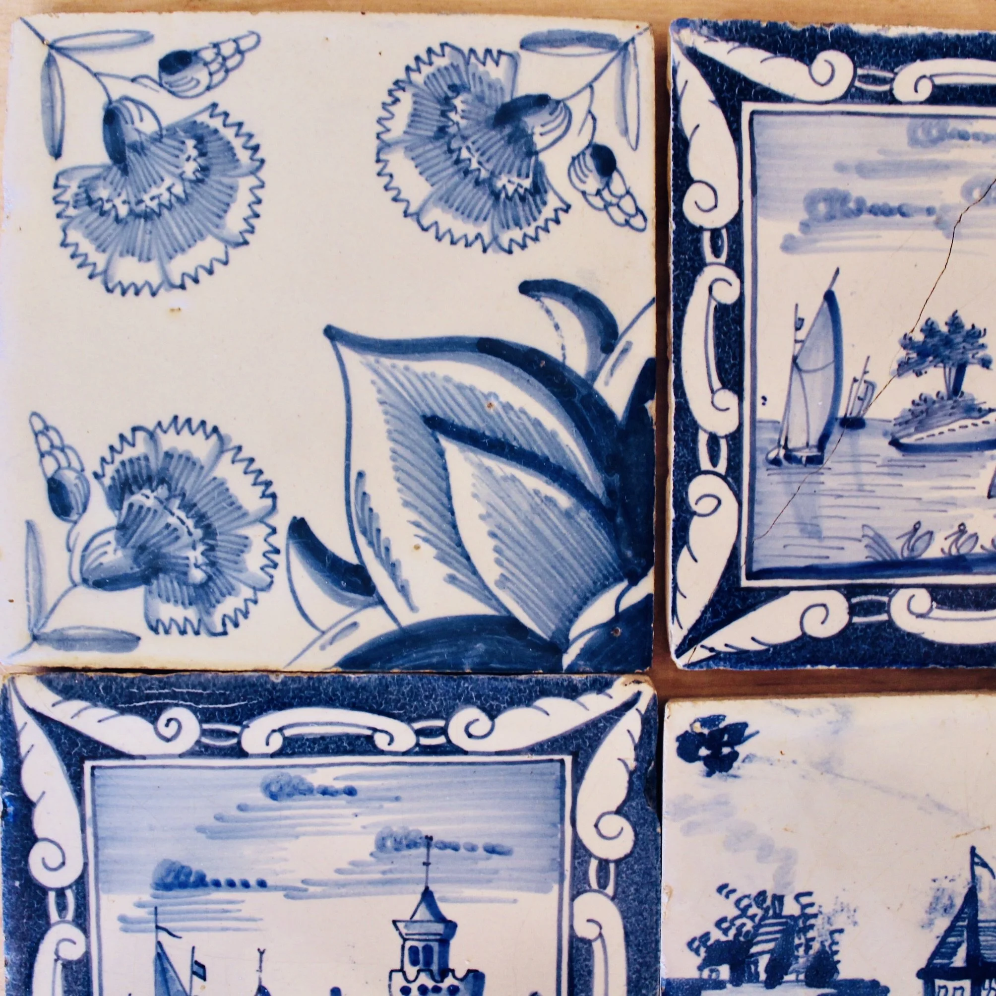 Antique Delftware Tile Collection: Nine Tiles